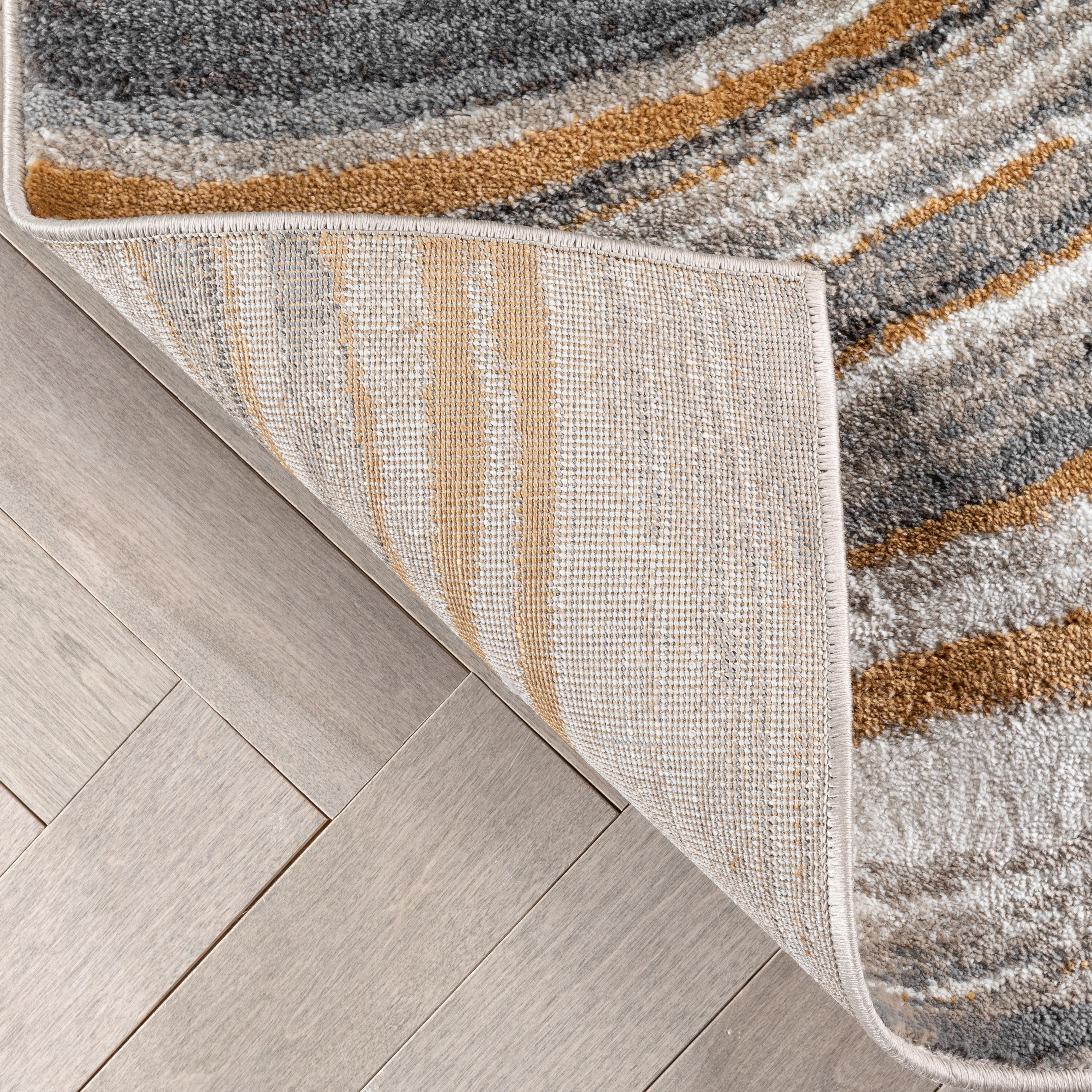 Well Woven Devin Grey Golden Rust Abstract Geometric Stripes Modern 3'11" x 5'3" Indoor Area Rug