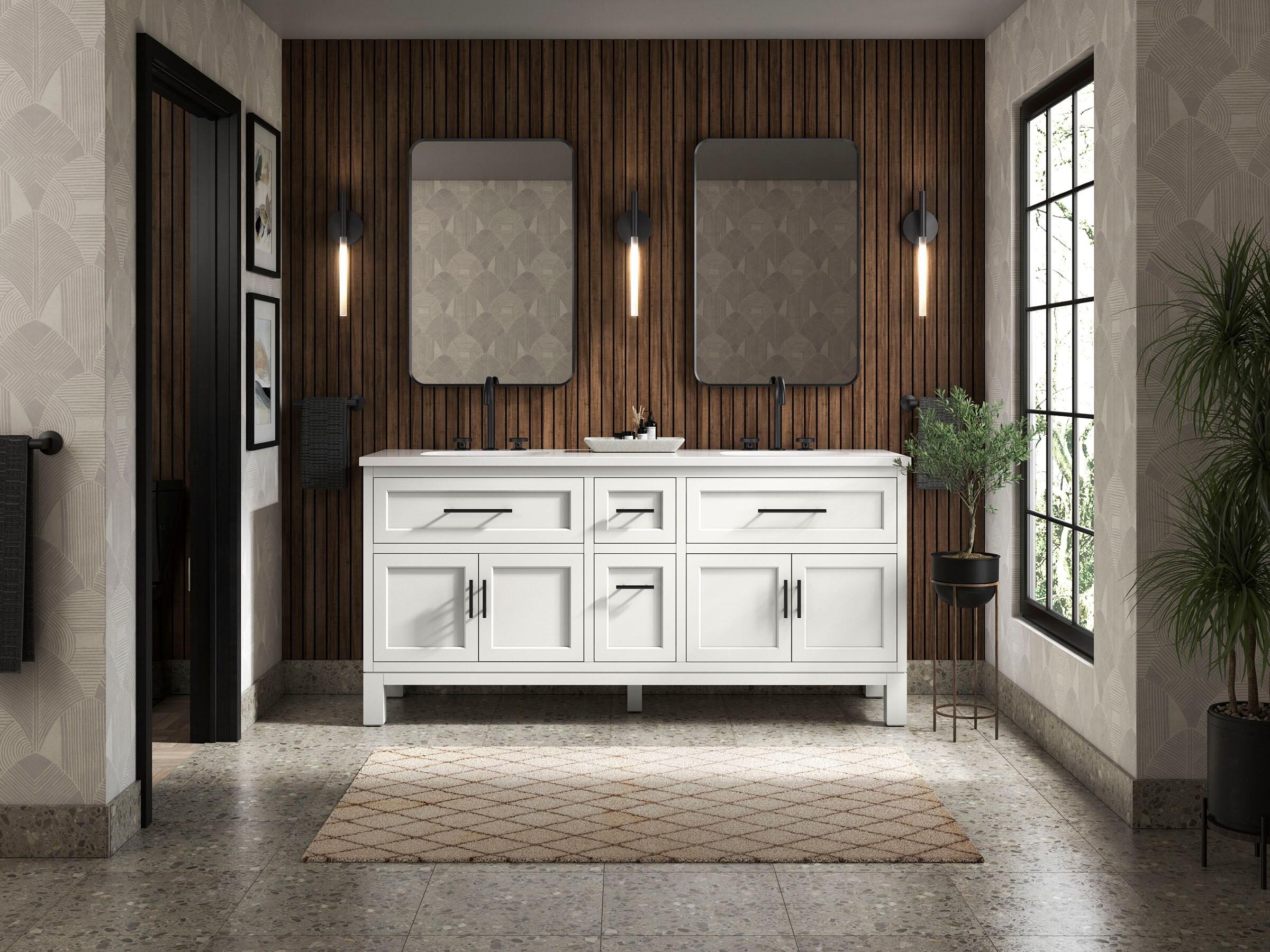 Quo 73'' Wall Mounted Single Bathroom Vanity with Solid Wood Top