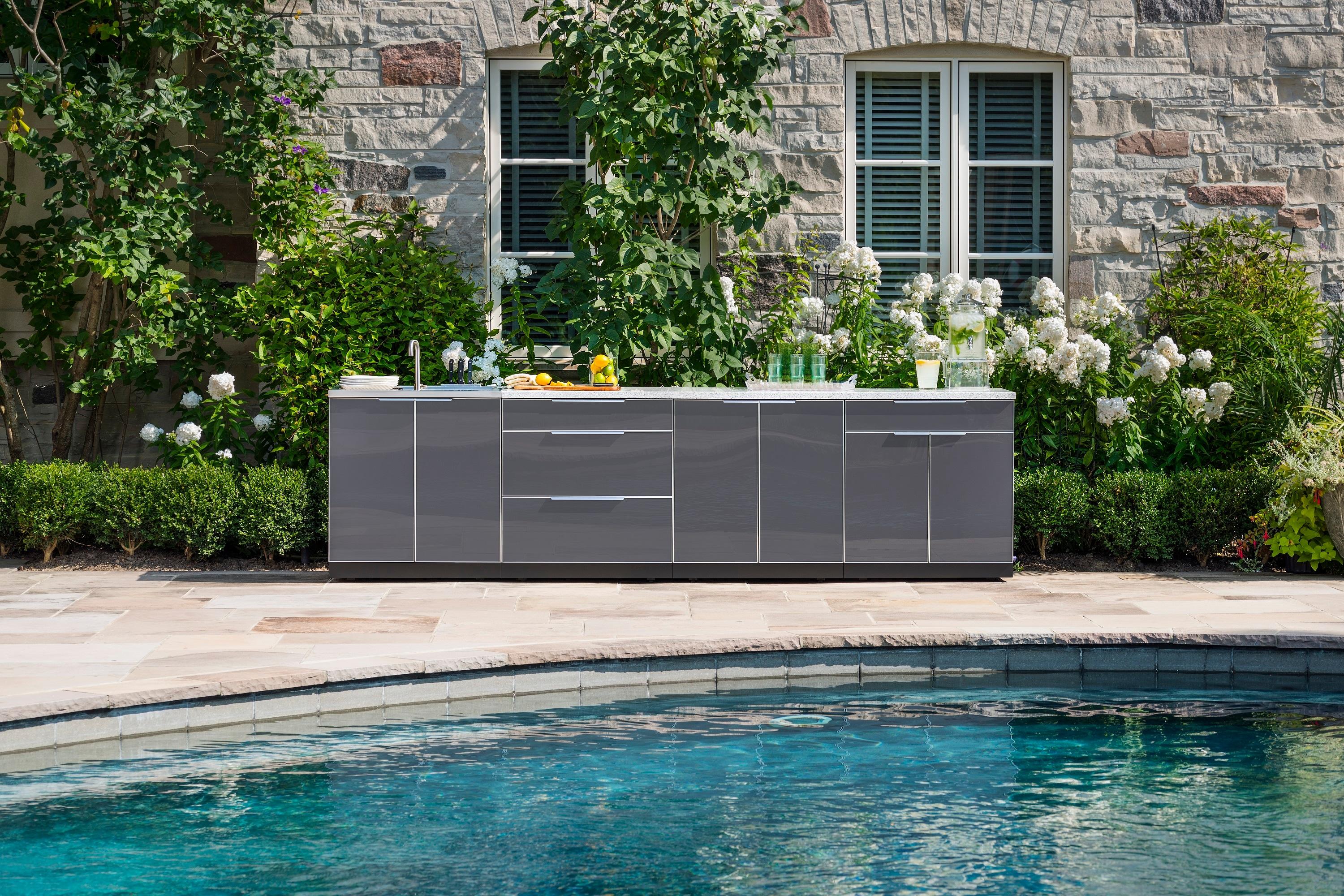 Outdoor Kitchen 5 Pieces Cabinet Set in Slate Gray with Countertops