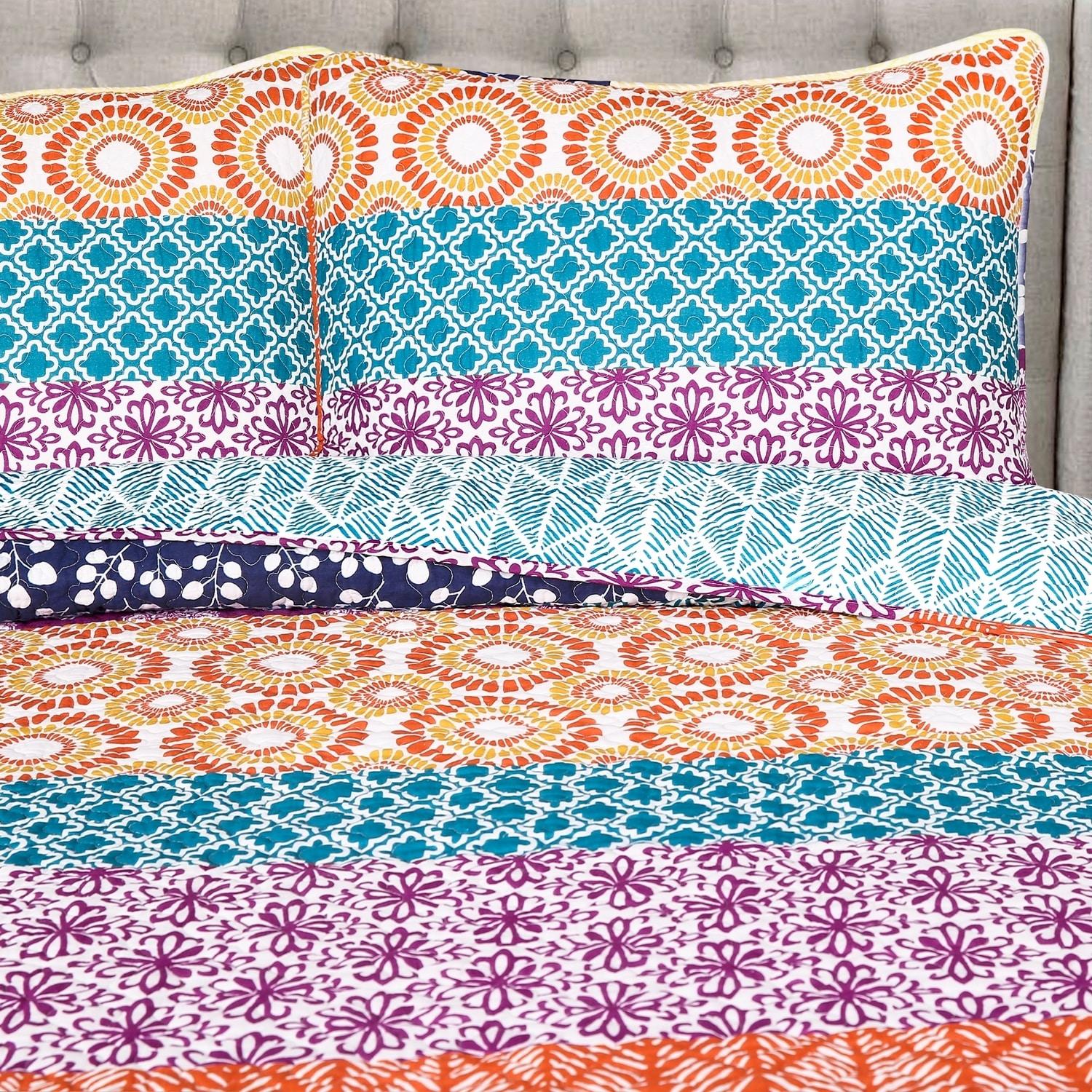 Lush Decor Bohemian 100% Cotton Reversible 3-Piece Quilt Set
