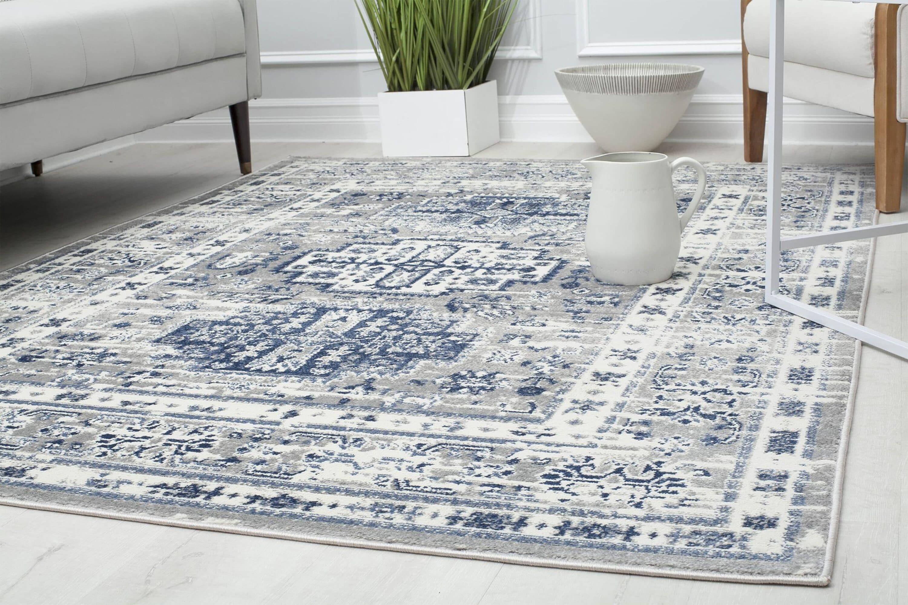Rugs America Gallagher GL55F Inky Sundara Vintage Transitional Blue Area Rug for Dining Room Rug Neutral Rug Living Room Rug Kitchen, 5'3"x7'