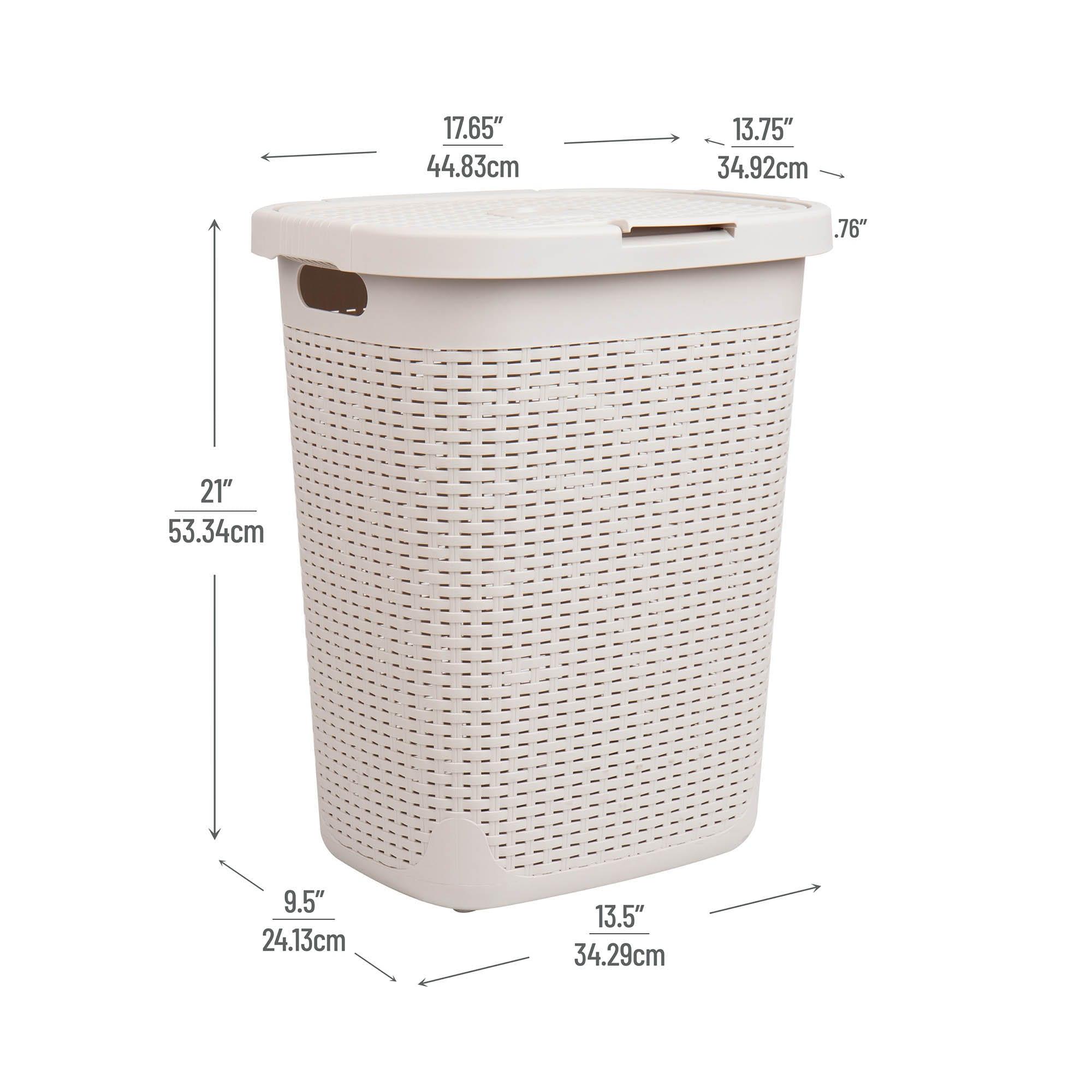 Mind Reader Mind Reader 50L Slim Laundry Hamper, Clothes Basket, Lid, Wicker Design, Plastic