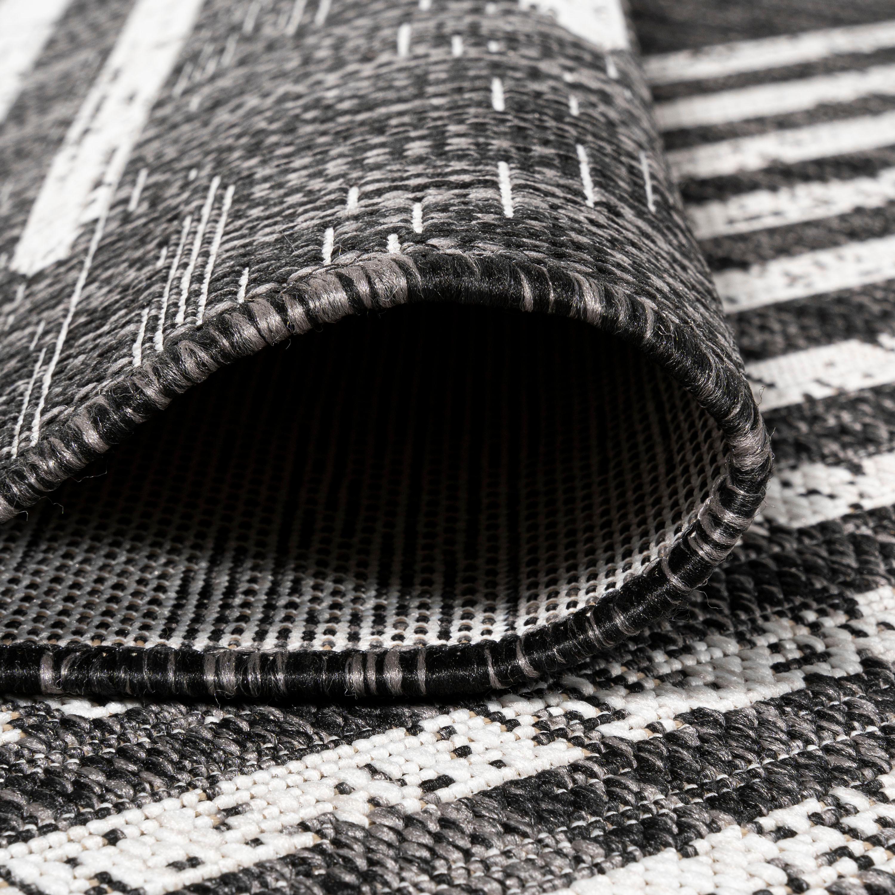 3'x5' Zolak Berber Stripe Geometric Indoor/Outdoor Area Rug, Black/Ivory - JONATHAN Y
