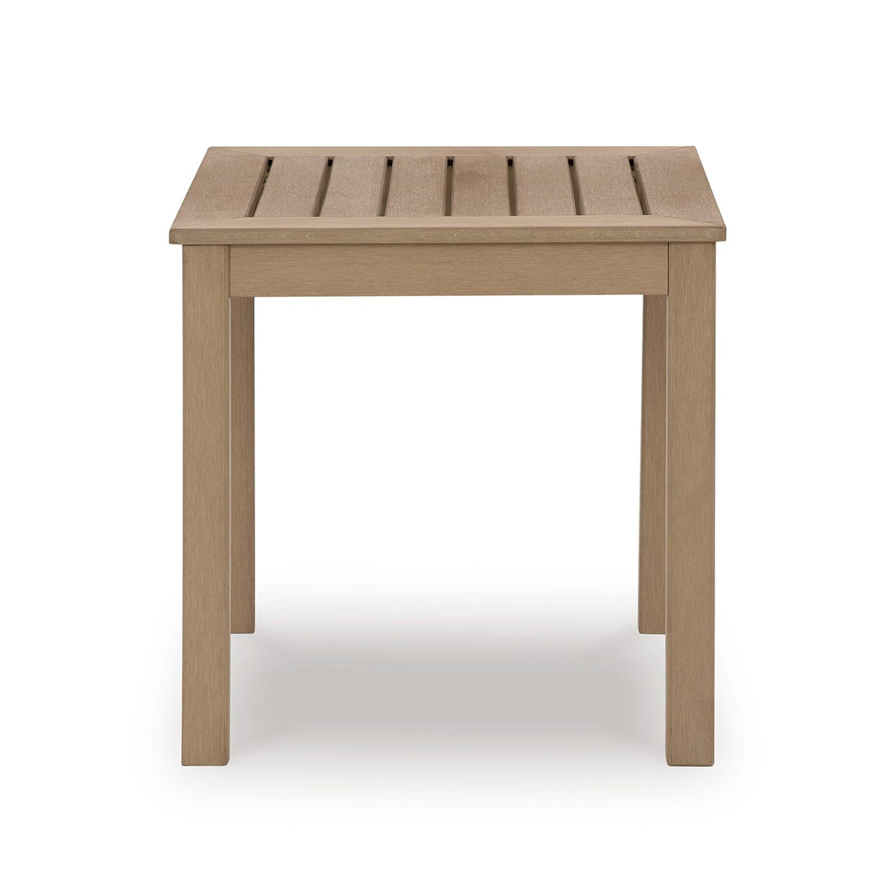 Signature Design by Ashley Hallow Creek Casual Outdoor Weatherwood Resin Polymer End Table with Slatted Tabletop, Light Brown