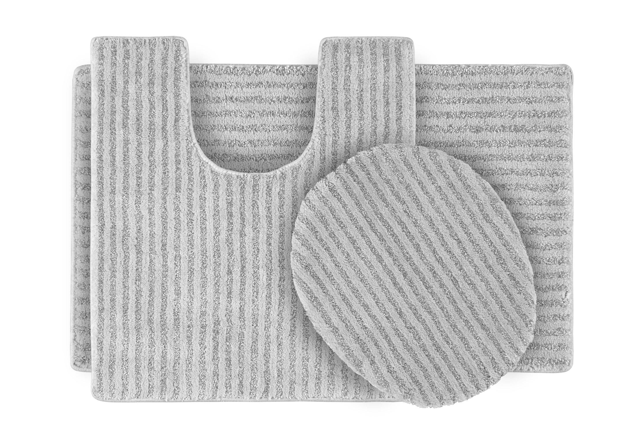 3pc Sheridan Plush Washable Nylon Bath Rug Set Platinum Gray - Garland: Includes Contour Mat, Tufted Lid Cover