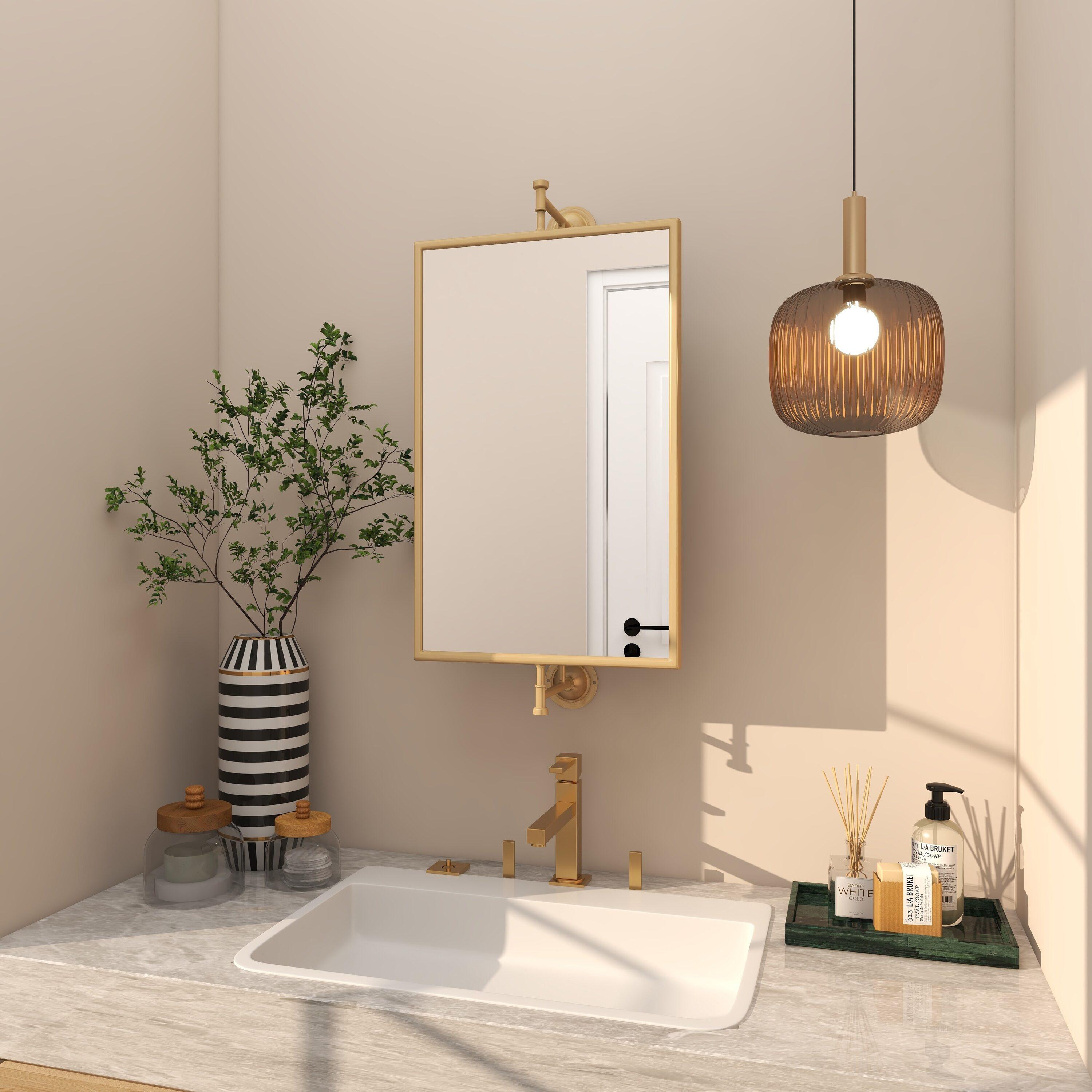 DecMode 14" x 28" Gold Dimensional Wall Mirror