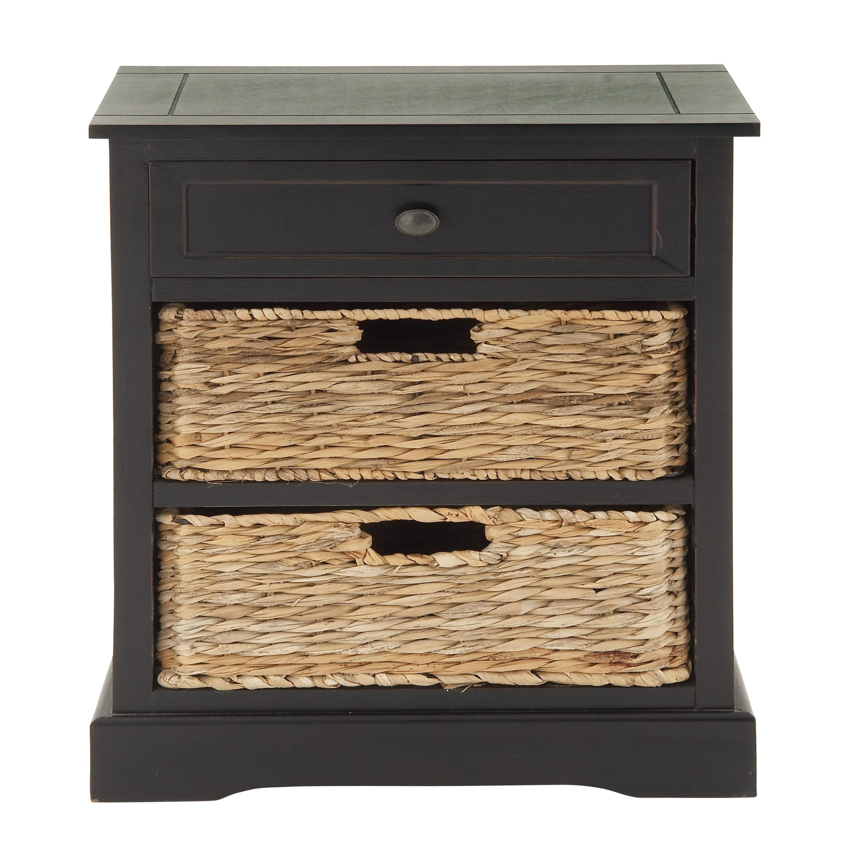 Farmhouse Wooden Chest with Wicker Basket Drawers Black - Olivia & May: No Assembly, Indoor Use, MDF Composite
