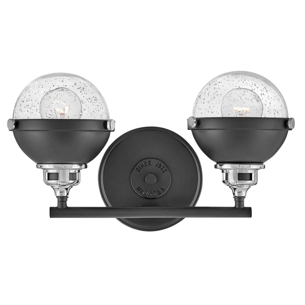 Fletcher Black Chrome 2-Light Outdoor Vanity Sconce with Clear Seedy Glass