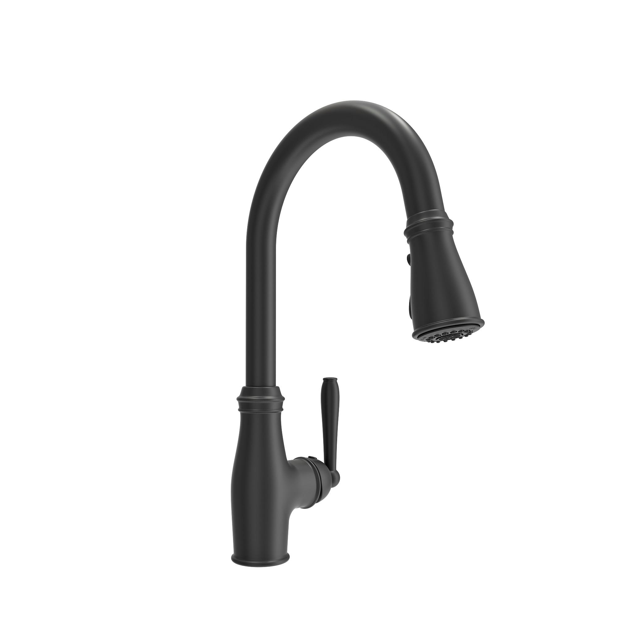 BOCCHI Belsena Matte Black Single Handle Deck-mount Pull-down Kitchen Faucet with Sprayer