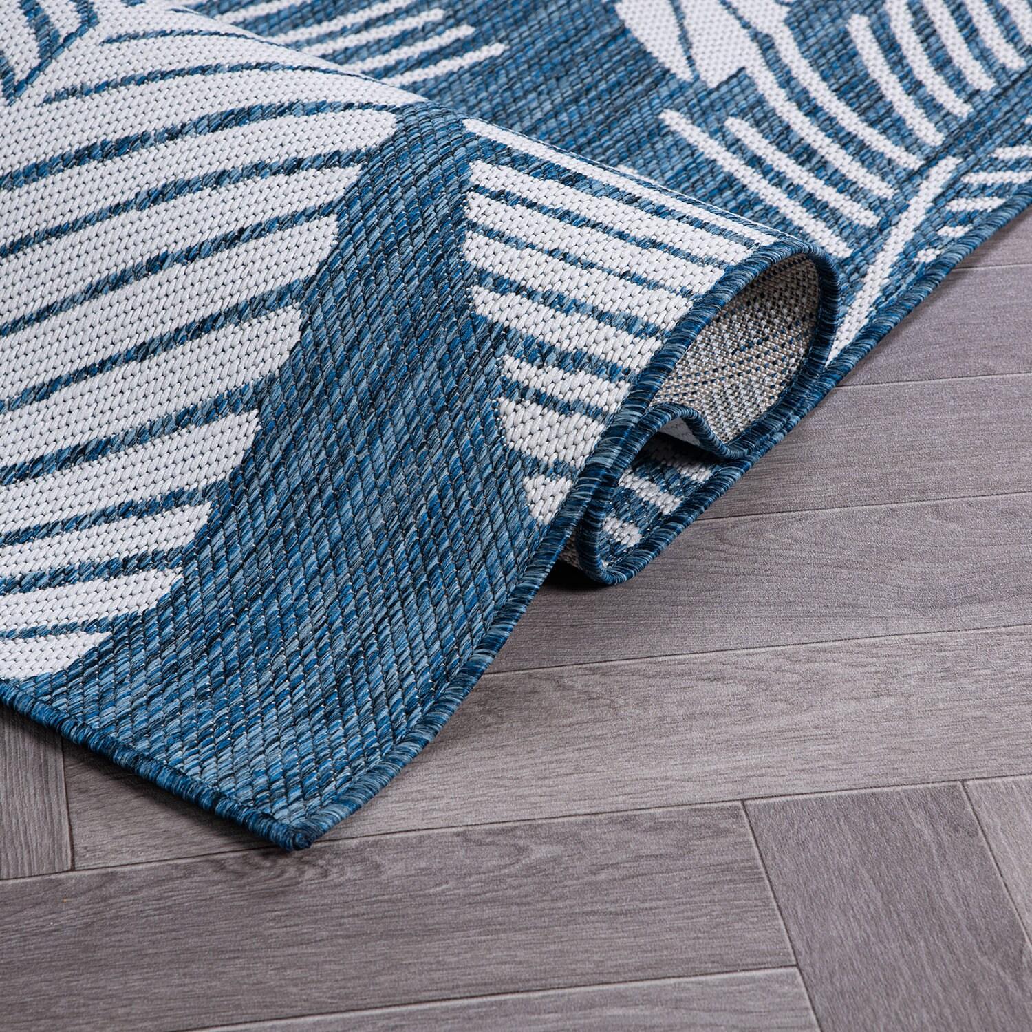 World Rug Gallery Distressed Palm Leaves Textured Flat Weave Indoor/Outdoor Area Rug - NAVY 7'10"X10'