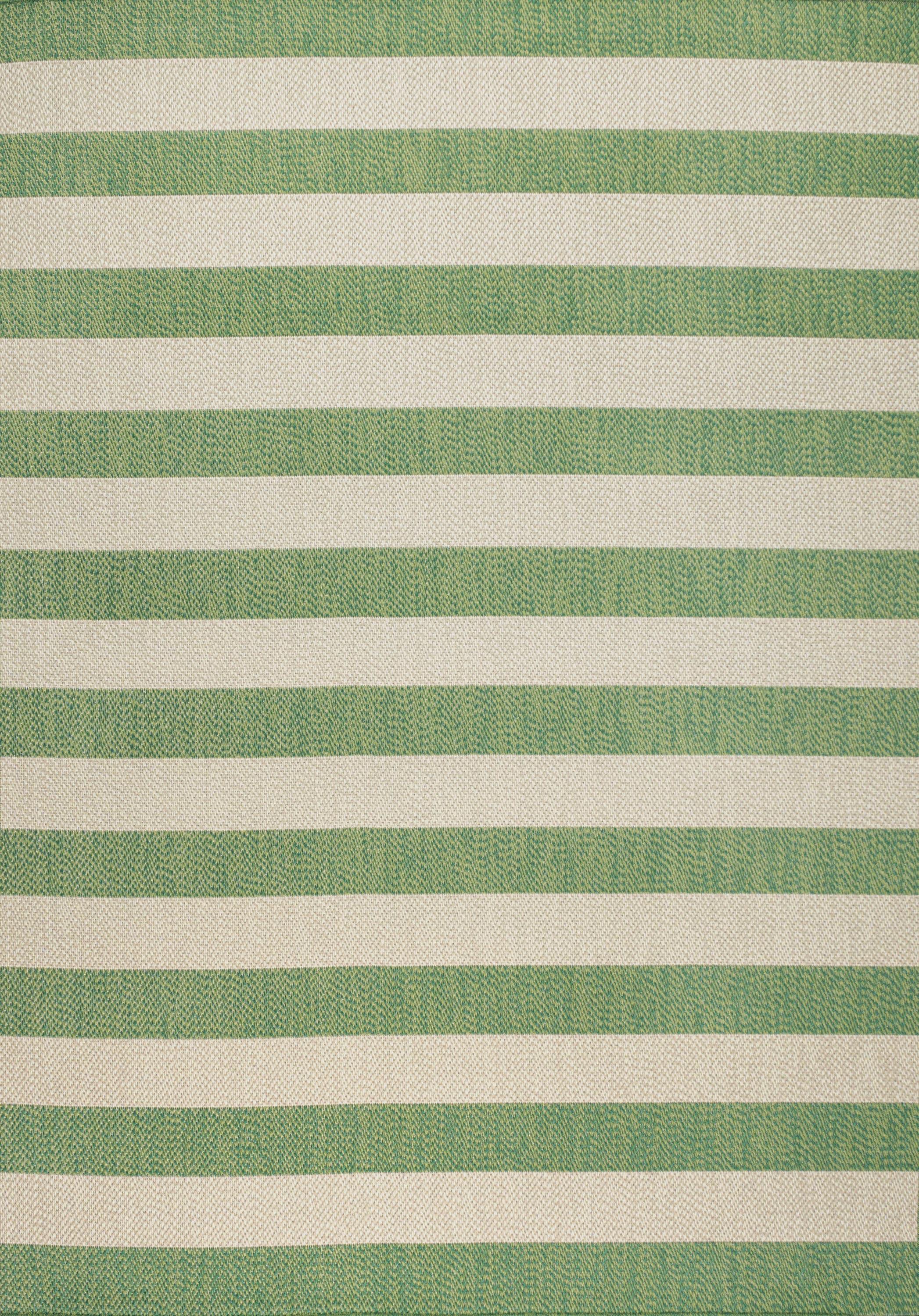4' x 6' Negril Two-Tone Wide Stripe Indoor/Outdoor Area Rug, Green/Cream - JONATHAN Y