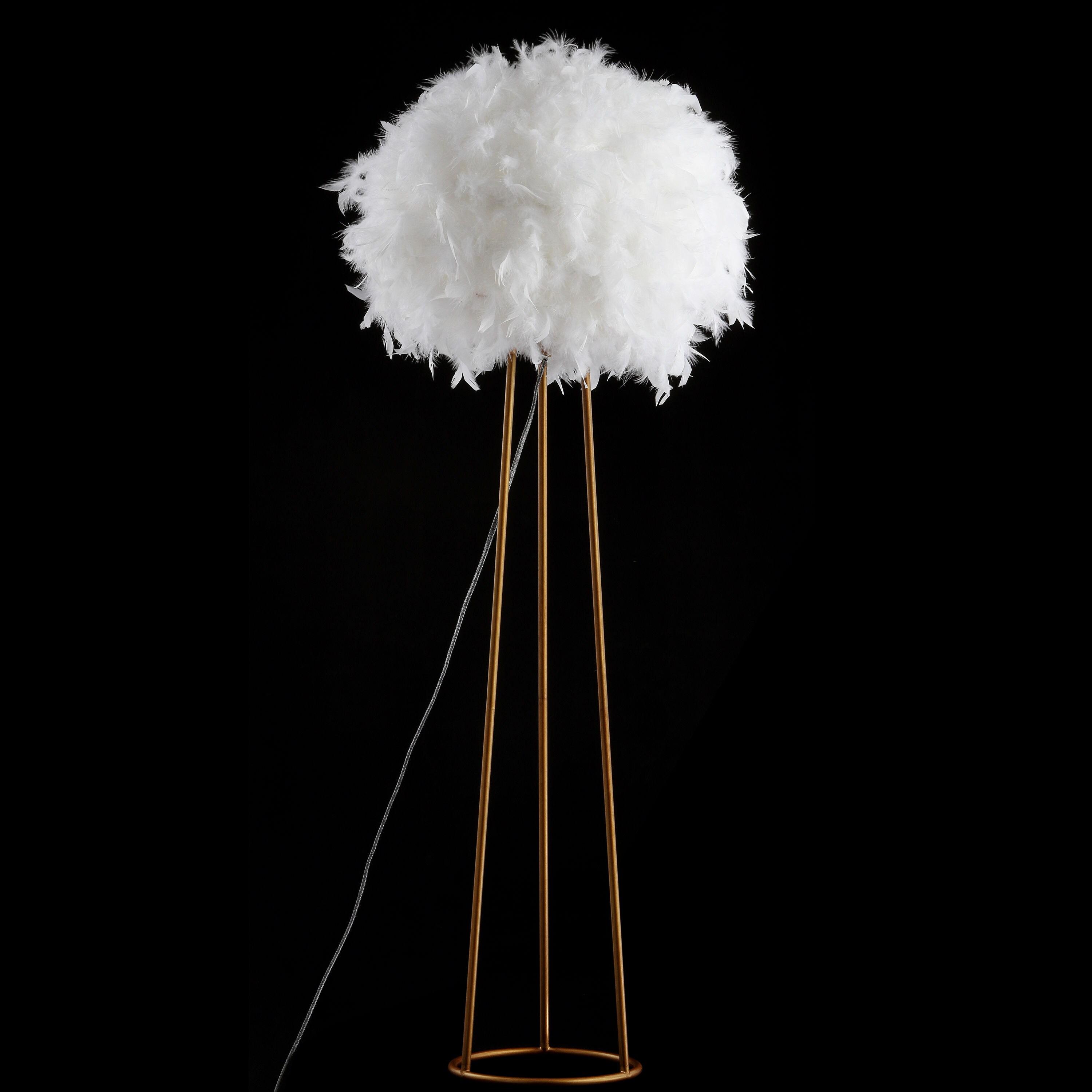 JONATHAN Y JYL9052A Stork 52" Feather Metal LED Floor Lamp, Bohemian, Glam, Modern, Transitional for living room, dinning room, bedroom, office Bulb Included, White/Gold