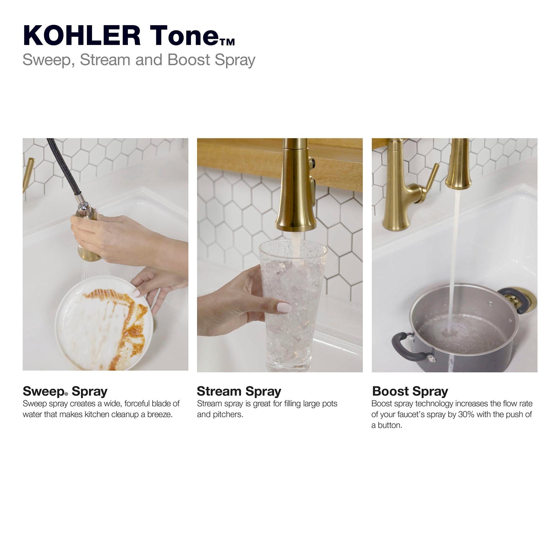 Tone Single Handle Pull Down Kitchen Sink Faucet with Three-Function Pull Down Sprayer