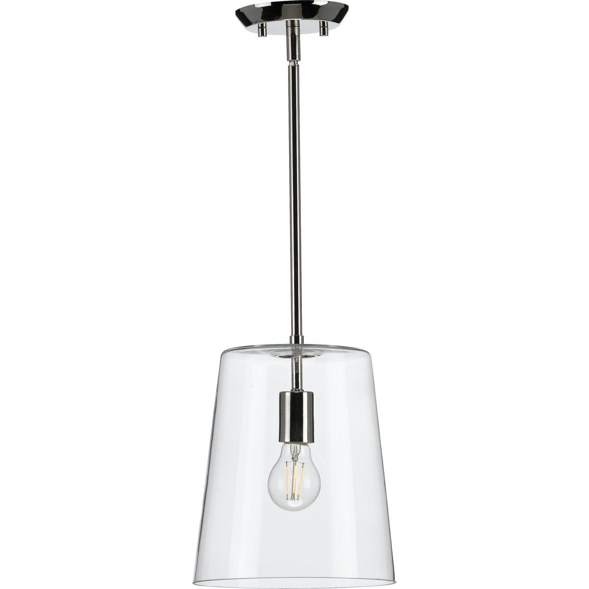Progress Lighting Clarion 1-Light Pendant, Polished Nickel, Clear Glass Shade