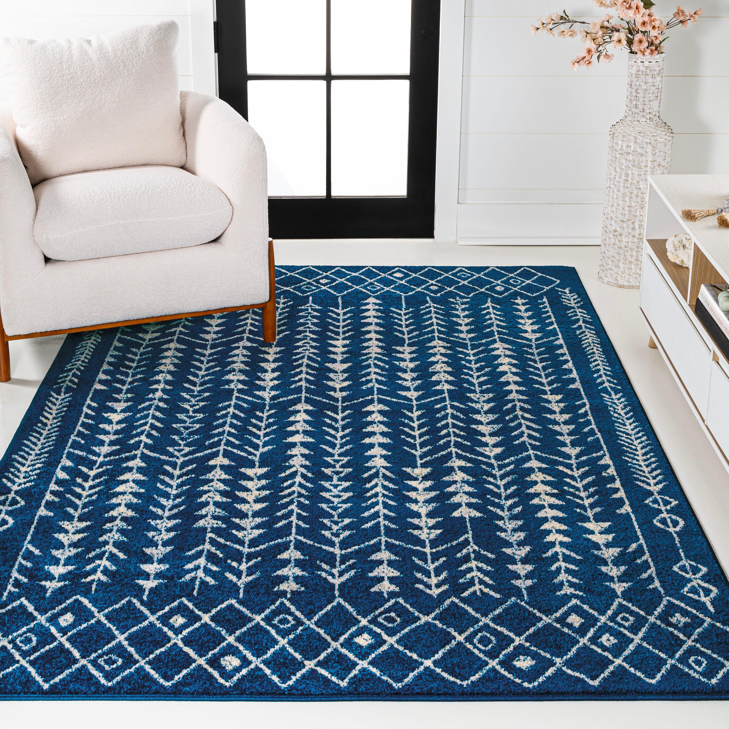 JONATHAN Y Ziri Moroccan Geometric Navy/Cream 3 ft. x 5 ft. Area Rug