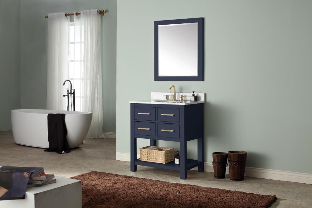 Navy Blue Solid Wood 30" Vanity with Stone Top