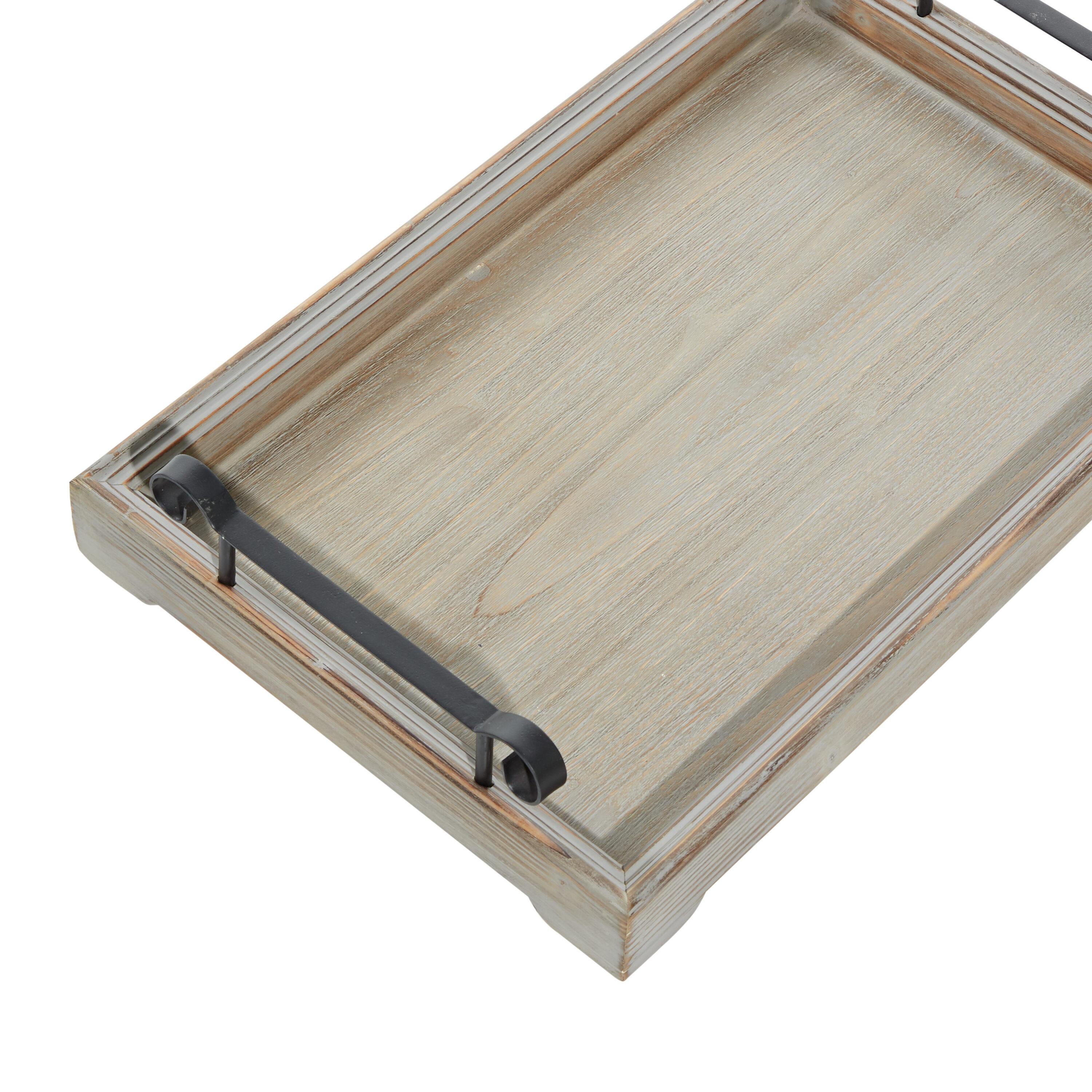 DecMode 20", 17"W Beige Wood  Tray with Metal Handles, 2-Pieces