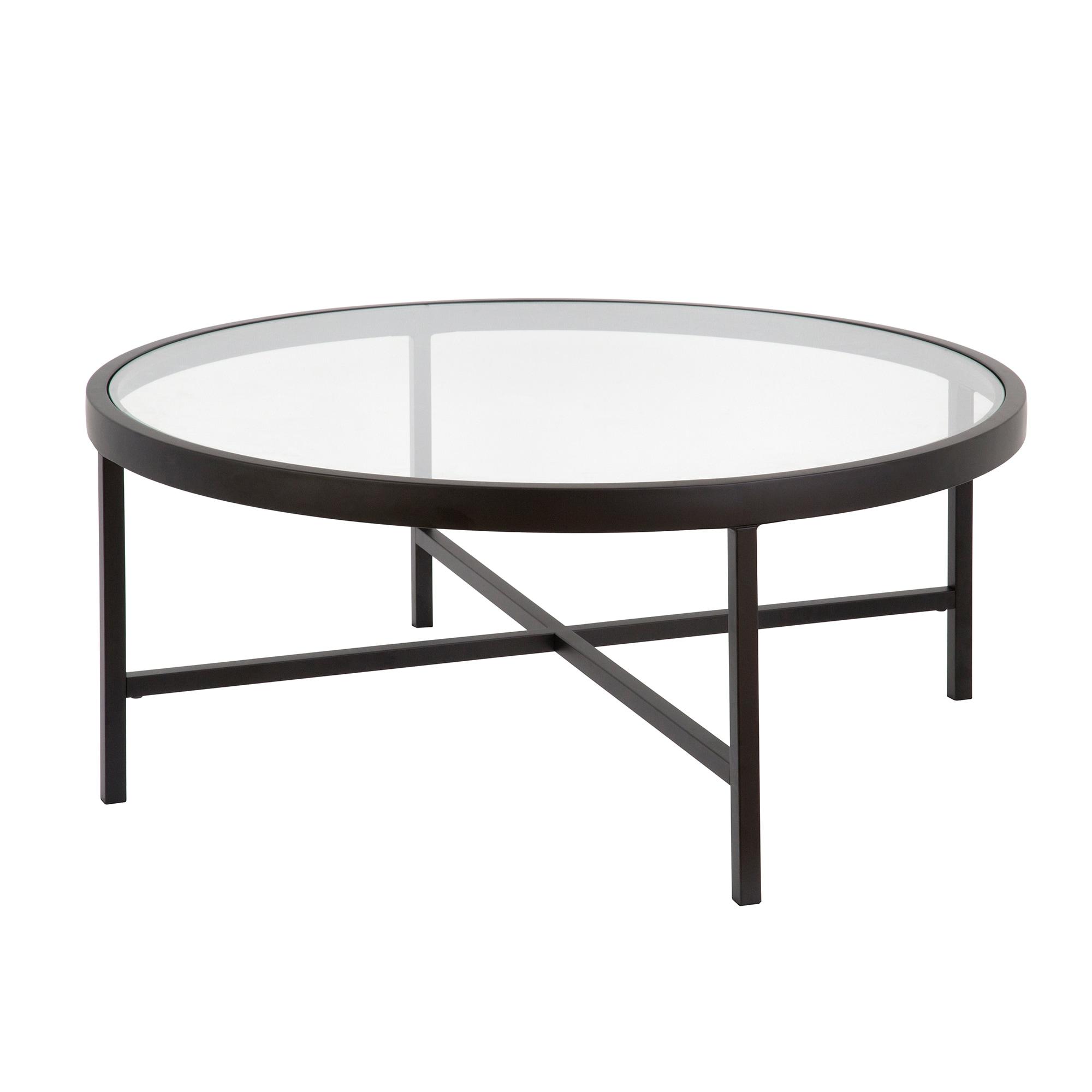 Elegant 36" Round Coffee Table with Blackened Bronze Glass Top