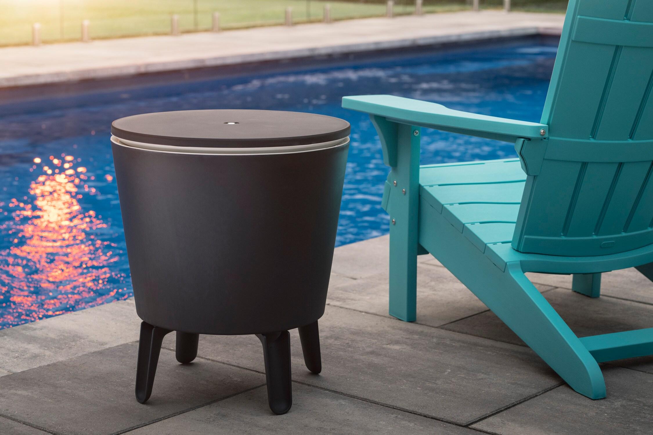 Keter Keter 32 Qt. Cool Bar Cooler Outdoor Weather Resistant Patio Furniture 2 in 1 Pop Up Cocktail Side Table and Beverage Cooler Combo