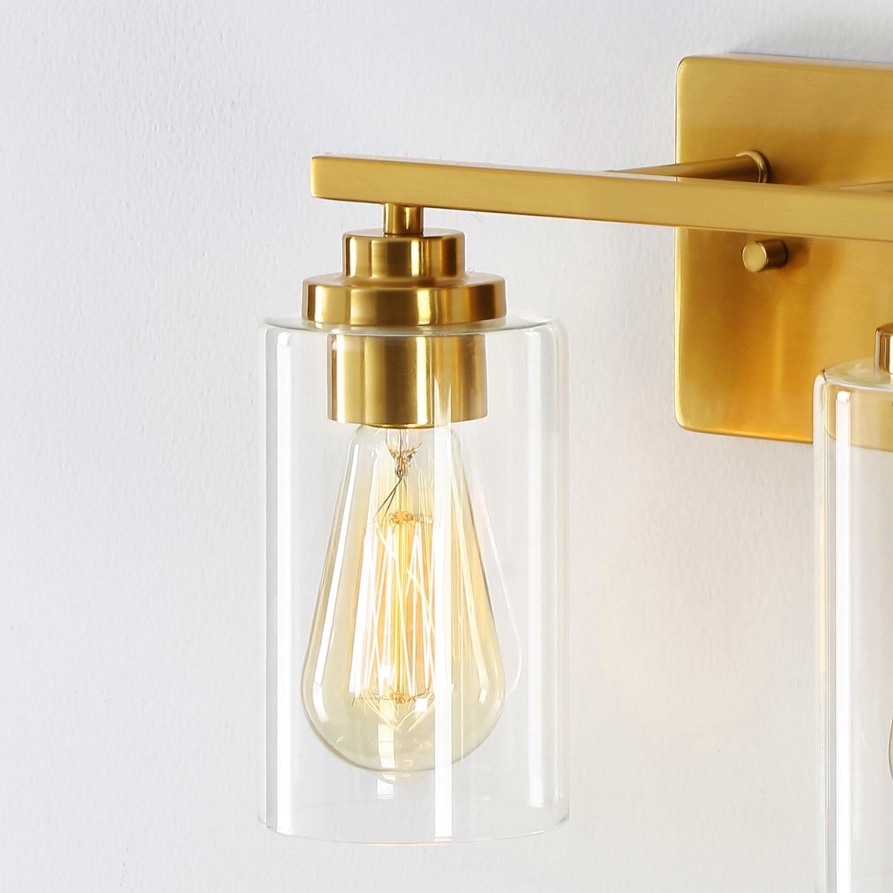 Kawoti  2-Light Dimmable Bathroom Vanity Light with Clear Glass Shade Antiqued Brass