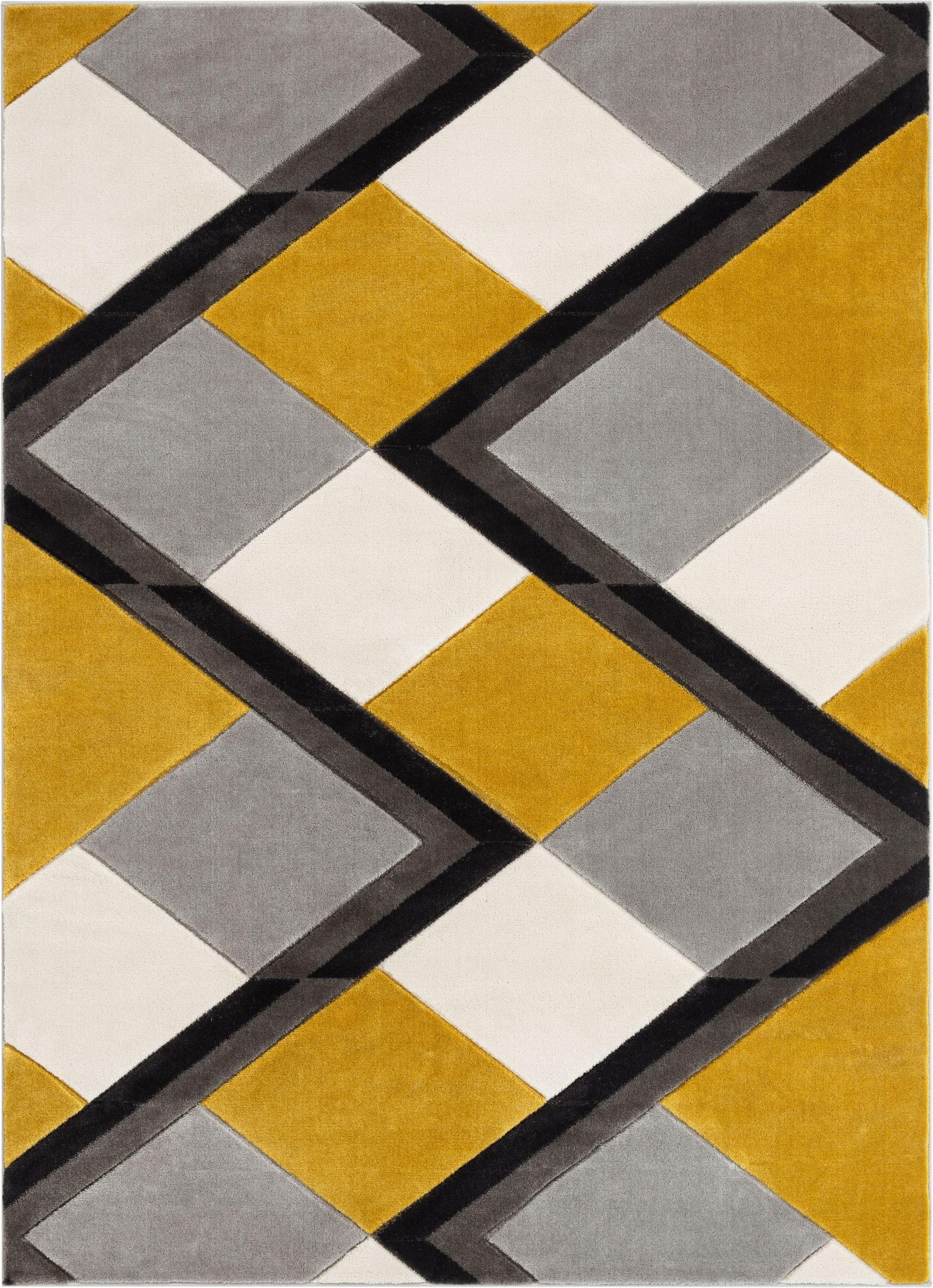 Markovich Gold Modern Geometric Stripes 3D Textured Rug