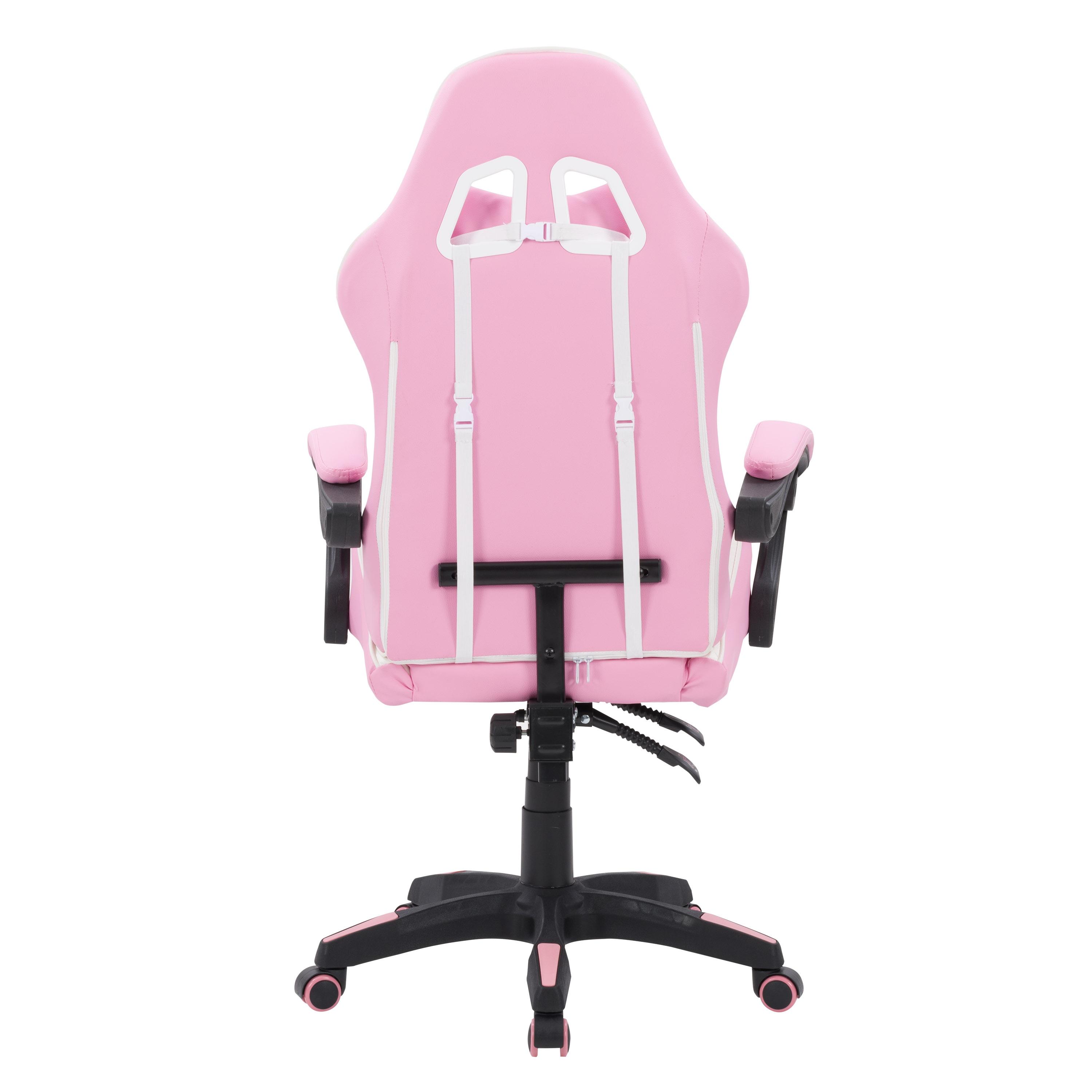 CorLiving Ravagers Pink and White Vinyl PVC Fabric Ergonomic Adjustable Height Gaming Chair for Adults - High Back Computer Chair, Gamer and Video Game Chair