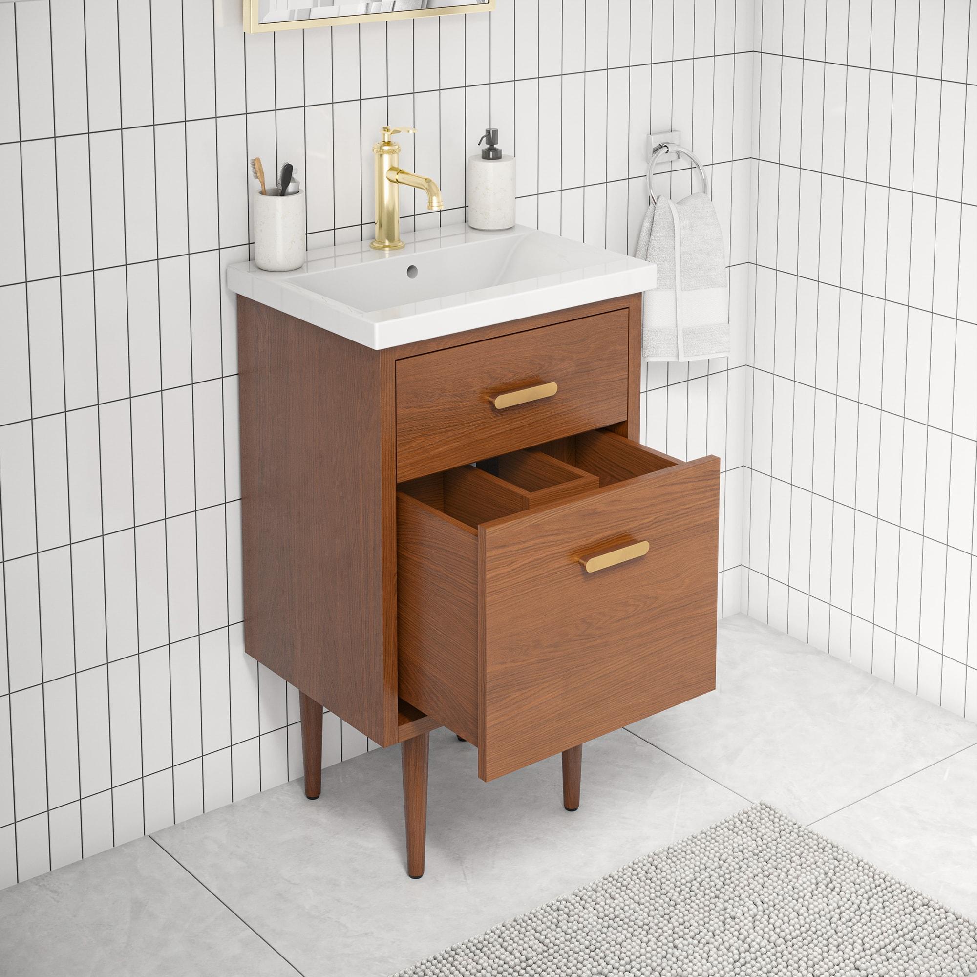 Brandy 24" Honey Walnut Freestanding Vanity with Ceramic Sink