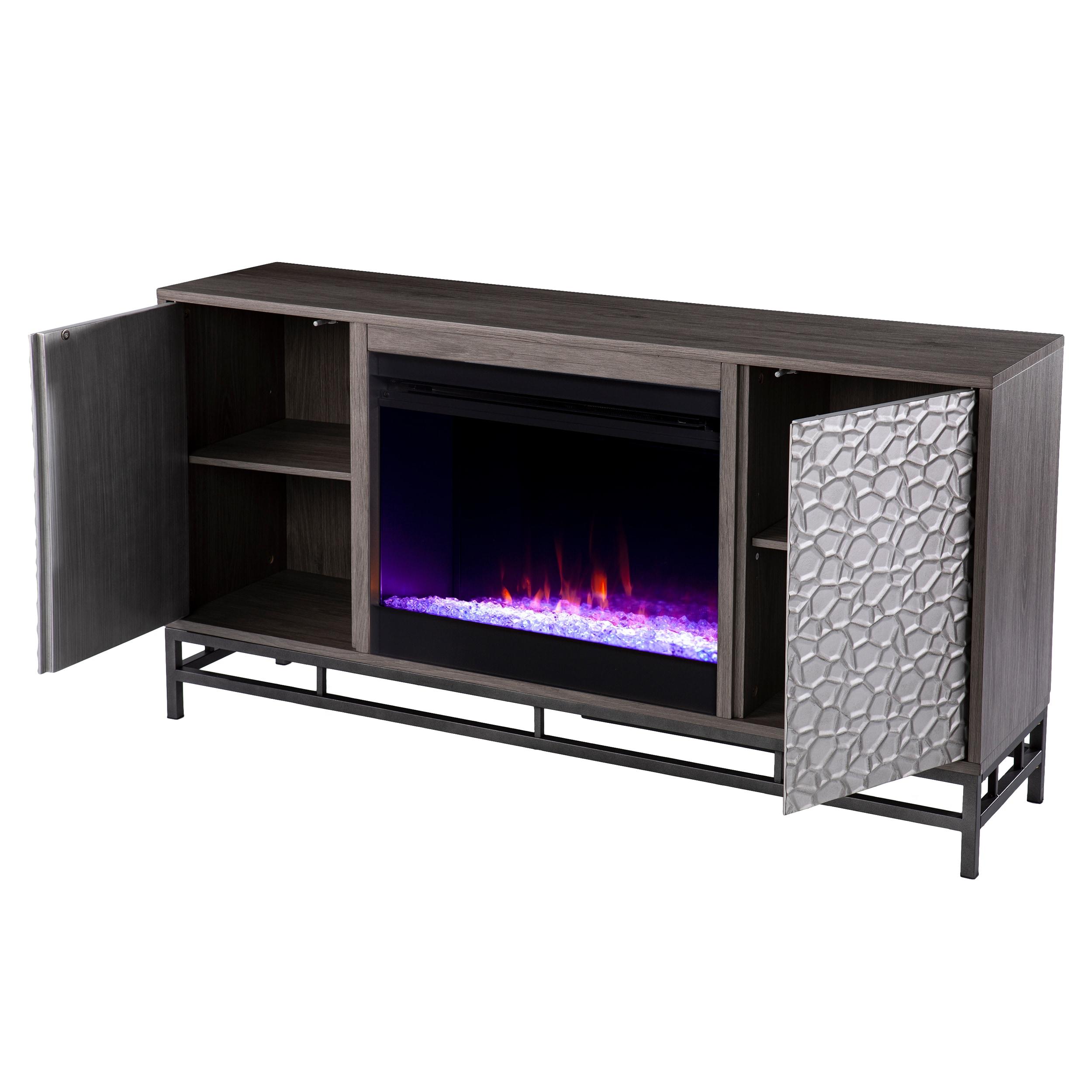 Hollesborne Color Changing Fireplace with Media Storage in Gray/Gunmetal Gray