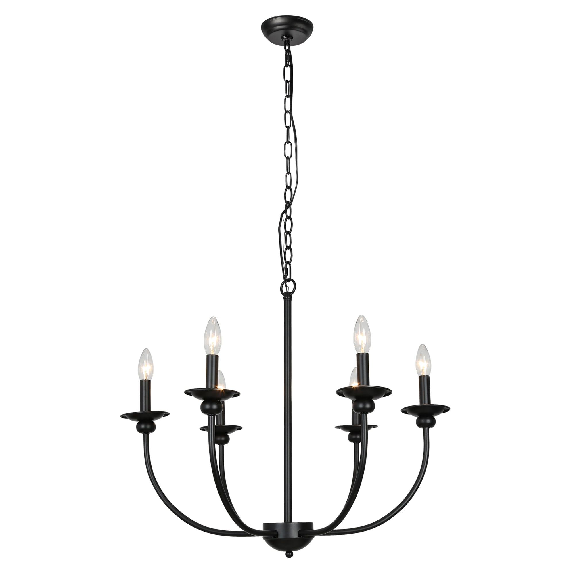 LNC 6-Light Modern/Contemporary Matte Black Large Candle Chandelier