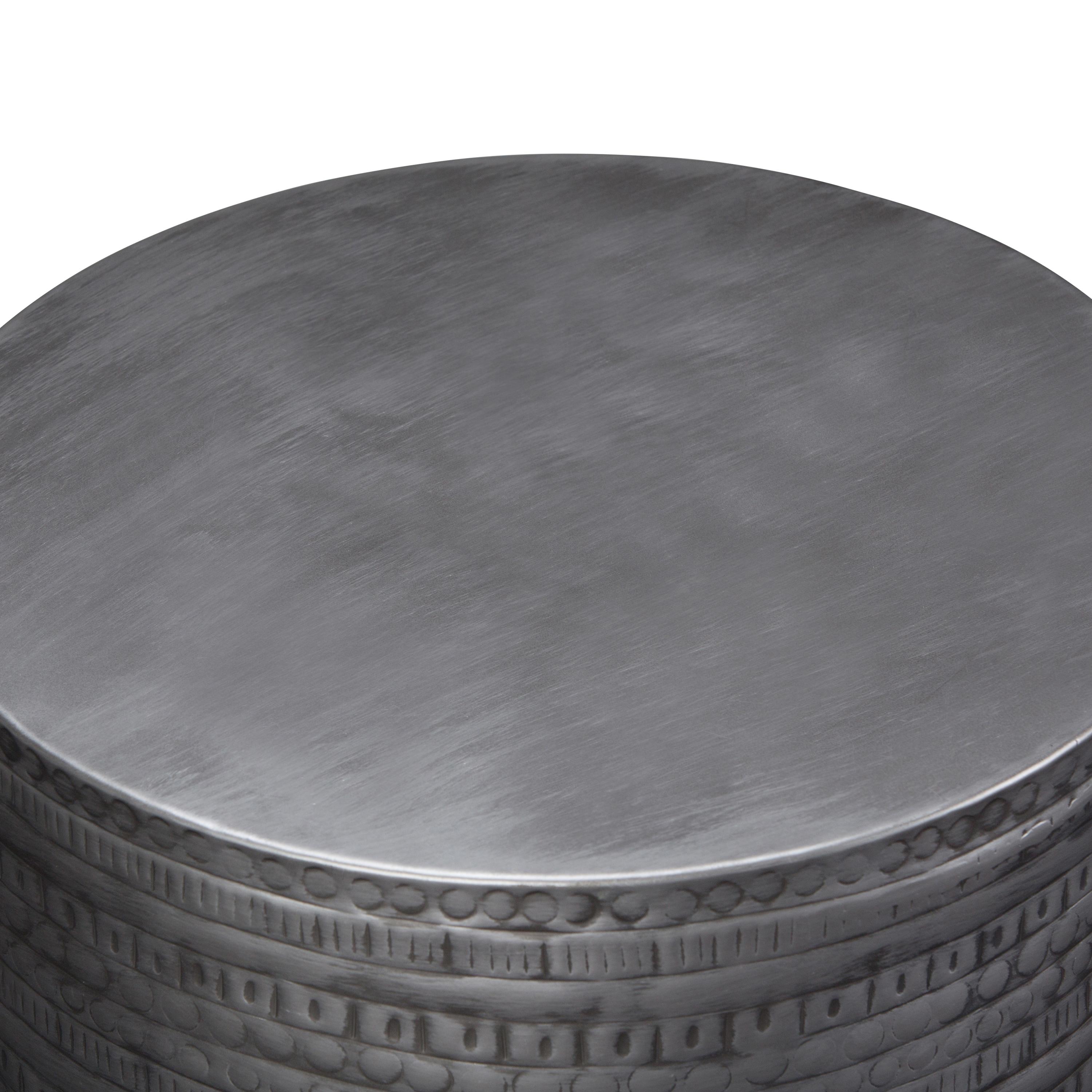 Simpli Home 15"W Metal Boho End Table with Drum Design and Textured Finish, Assembled