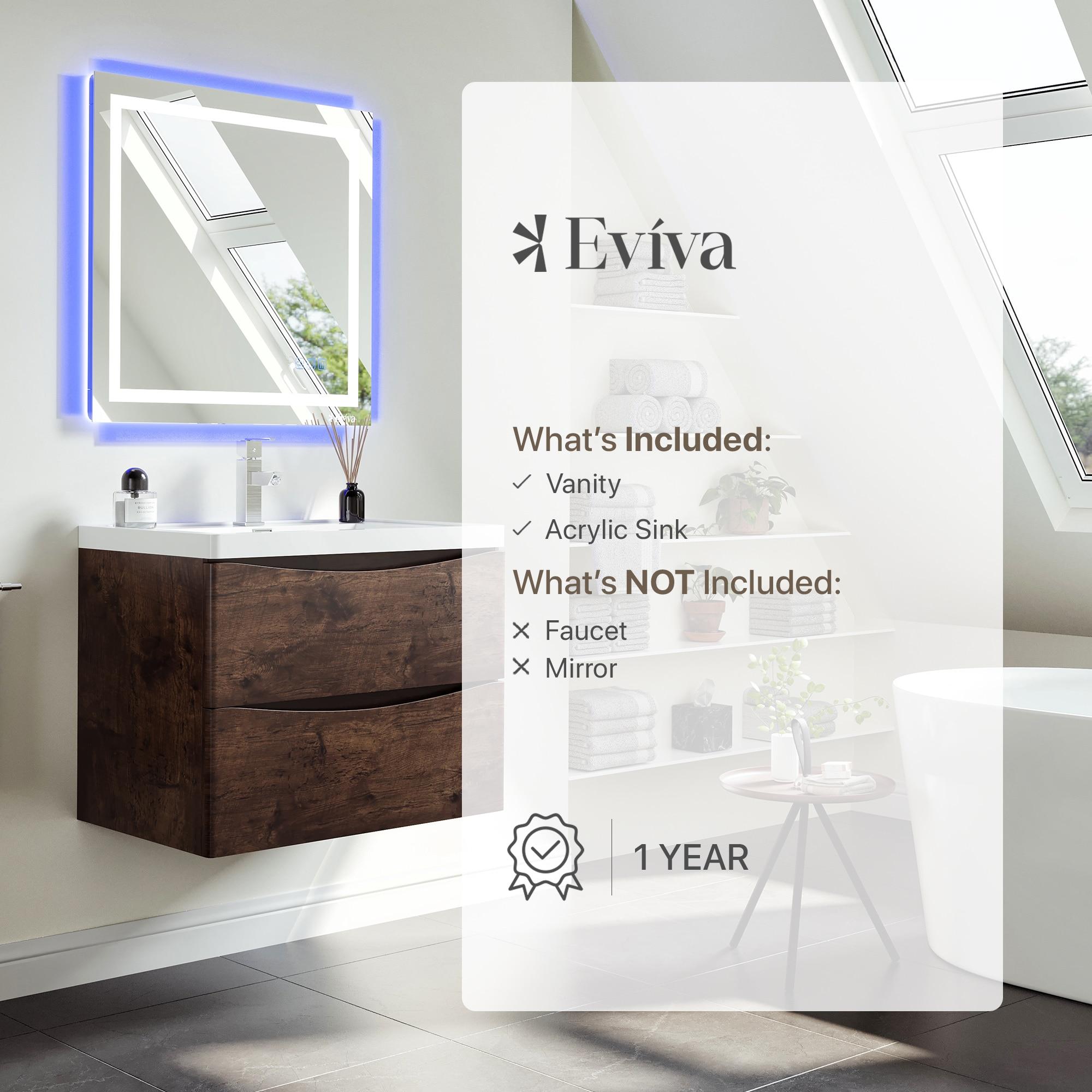 Eviva Smile 30" Rosewood Modern Bathroom Vanity Set with Integrated White Acrylic Sink