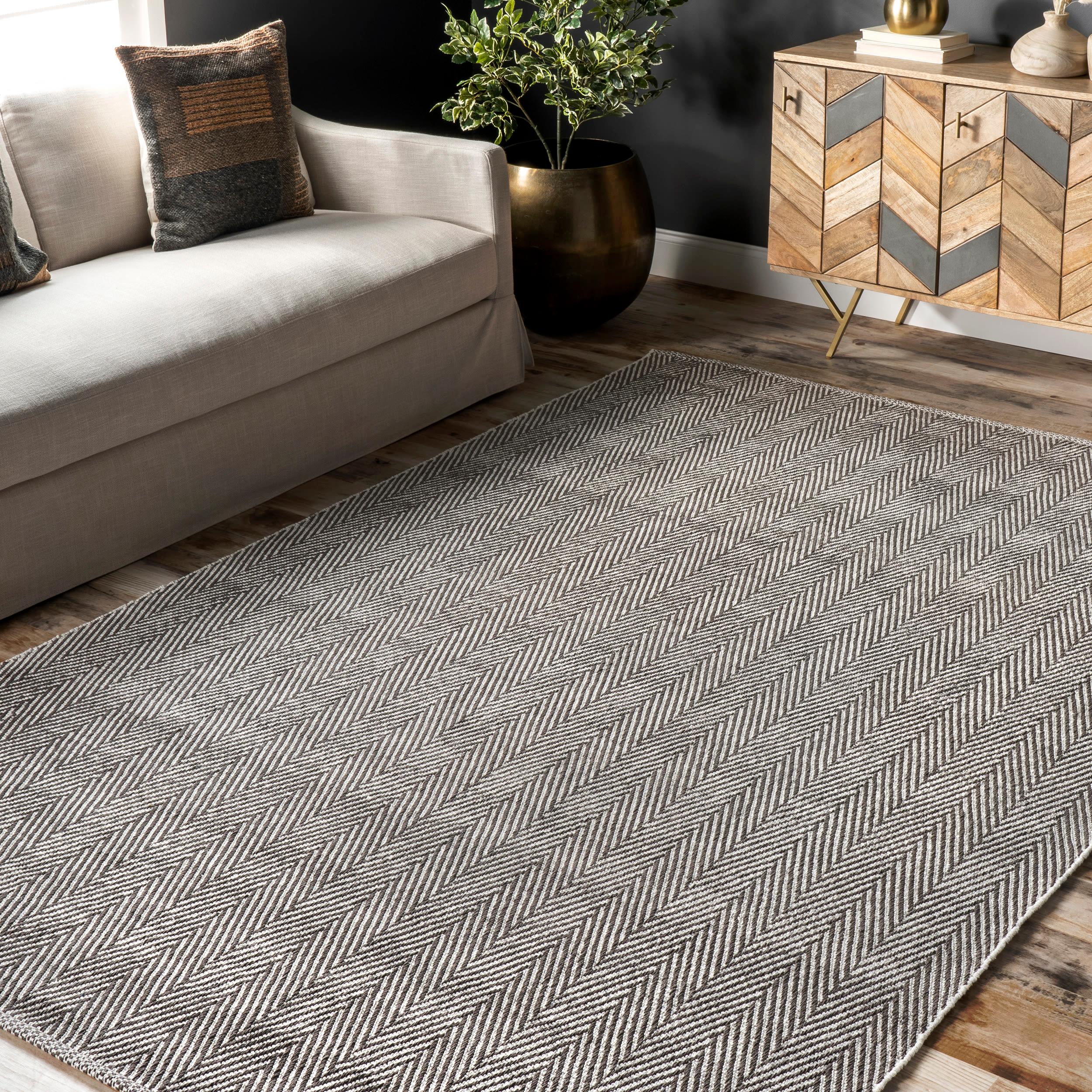 Gray and White Striped Cotton 6' x 9' Handmade Rug