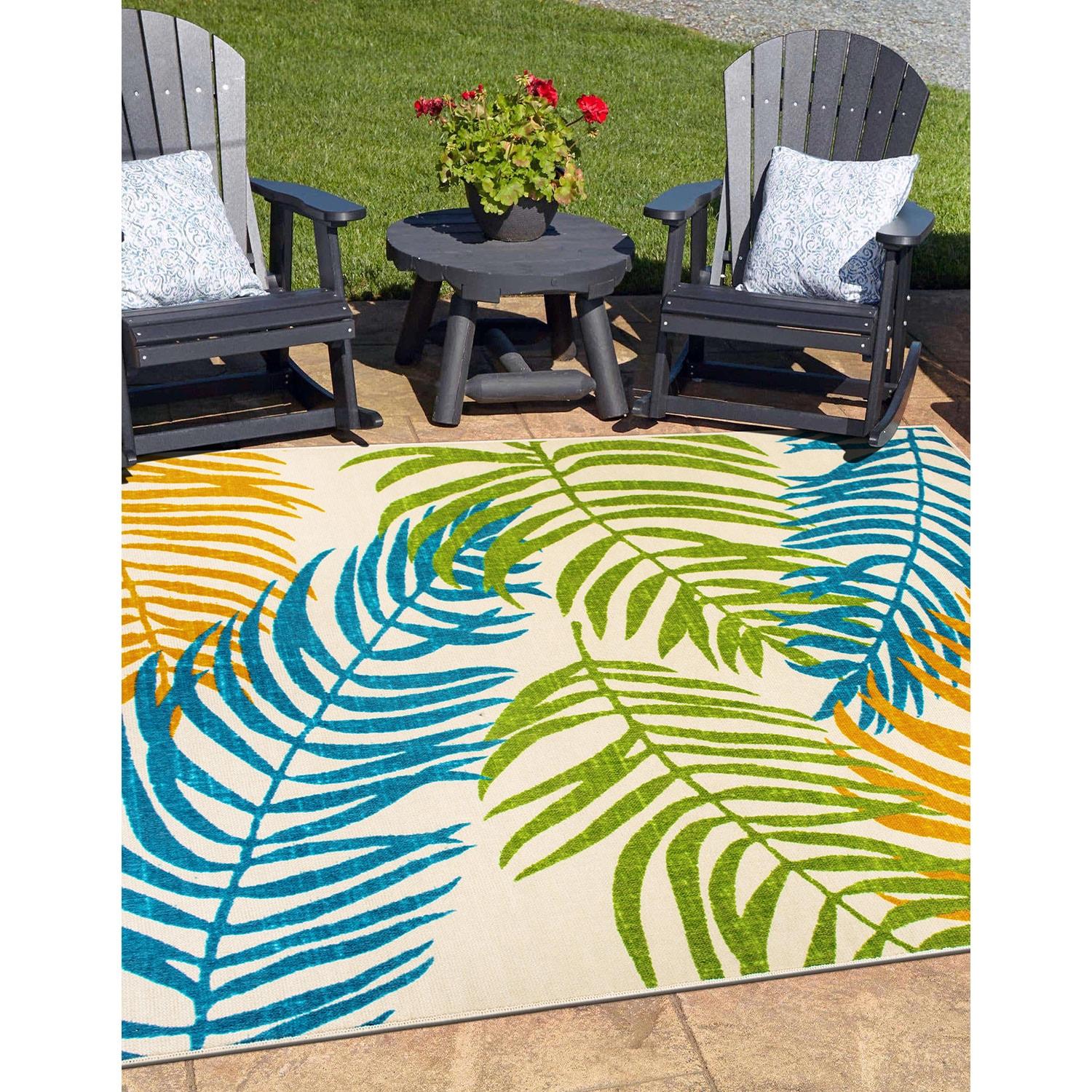 World Rug Gallery Floral Leaves Flatweave Indoor/Outdoor Area Rug - MULTI 5' X 7'