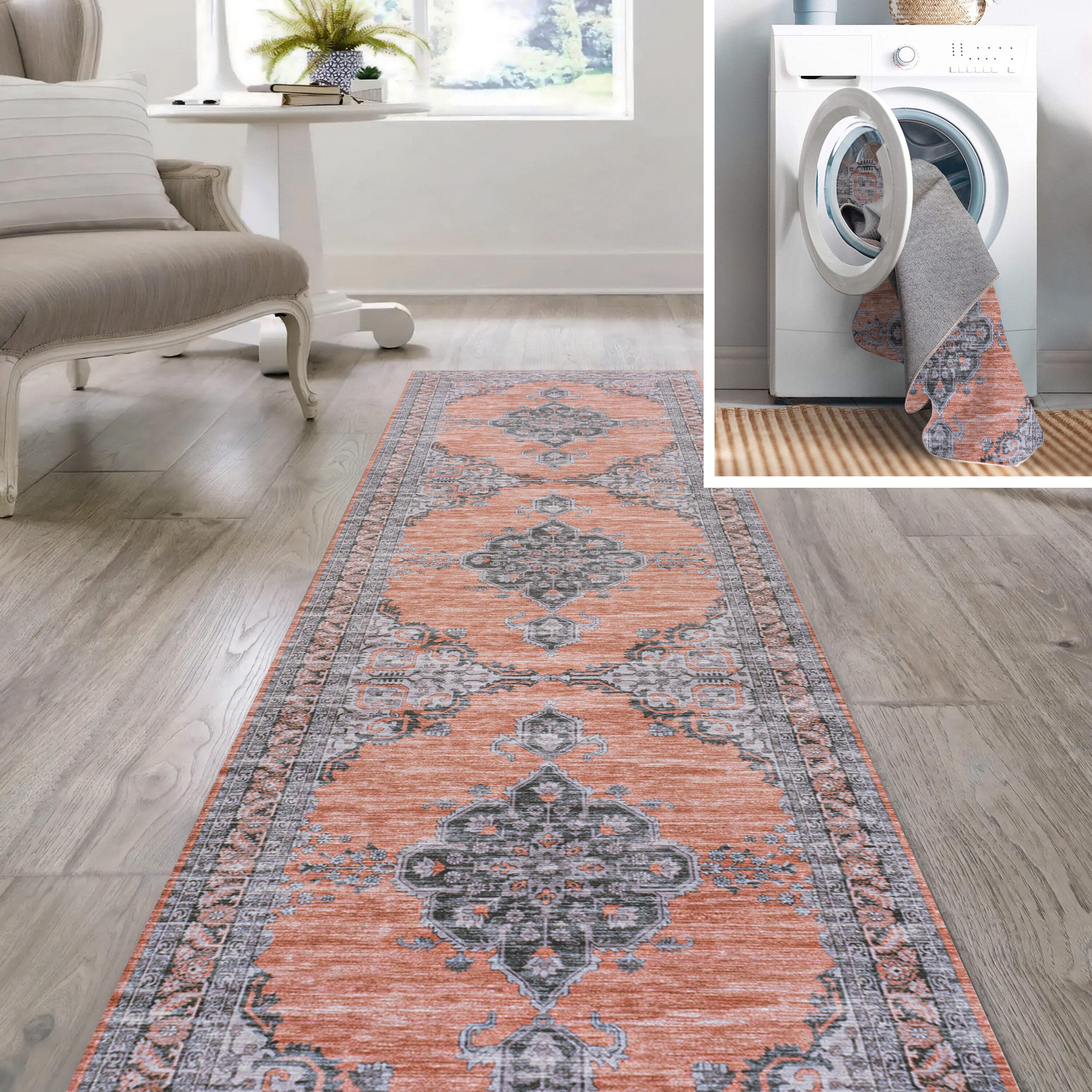 JONATHAN Y Wincer Chenille Cottage Medallion Machine-Washable Orange/Gray 2 ft. x 8 ft. Runner Rug
