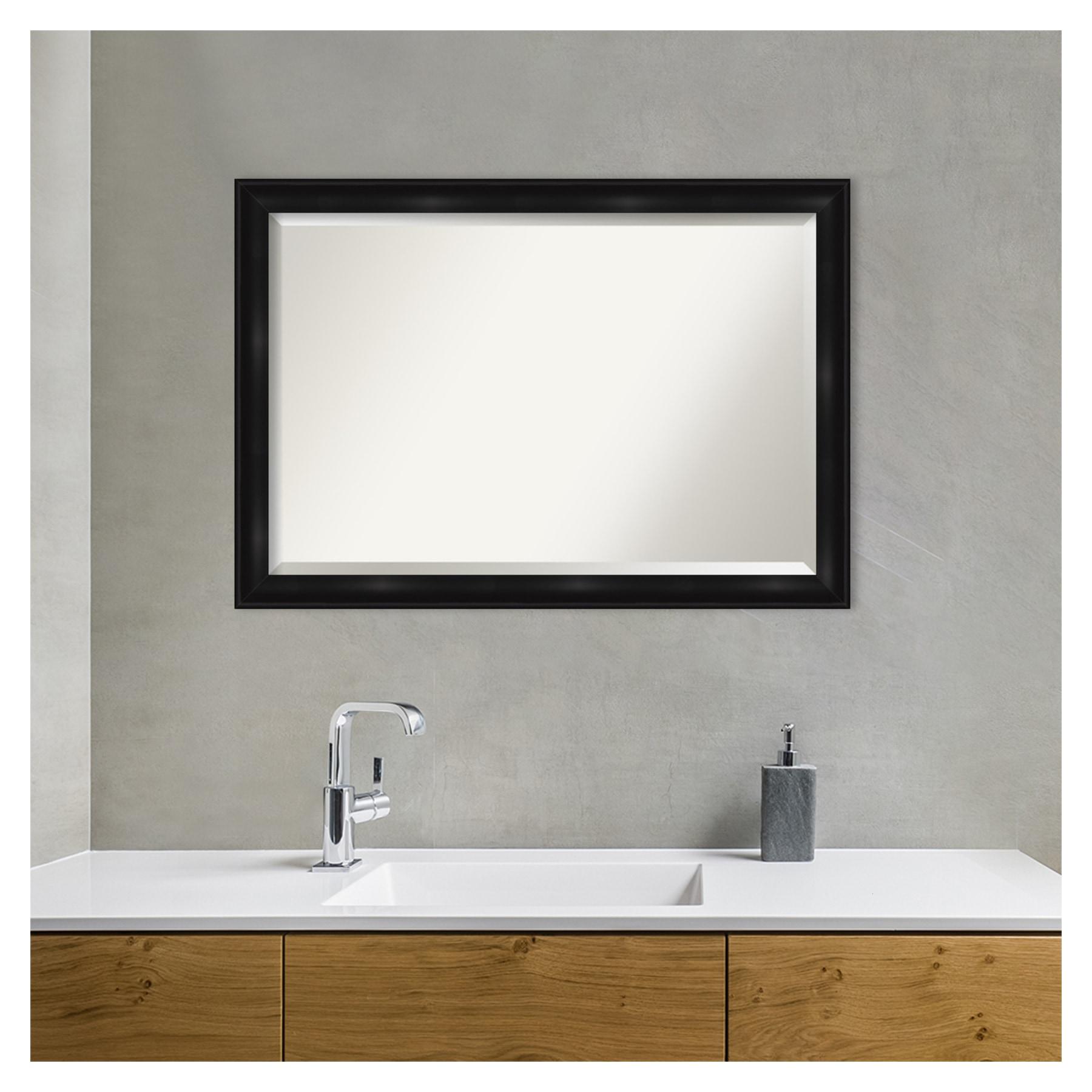 Amanti Art Beveled Bathroom Wall Mirror - Grand Black Narrow Frame Outer Size: 40 x 28 in