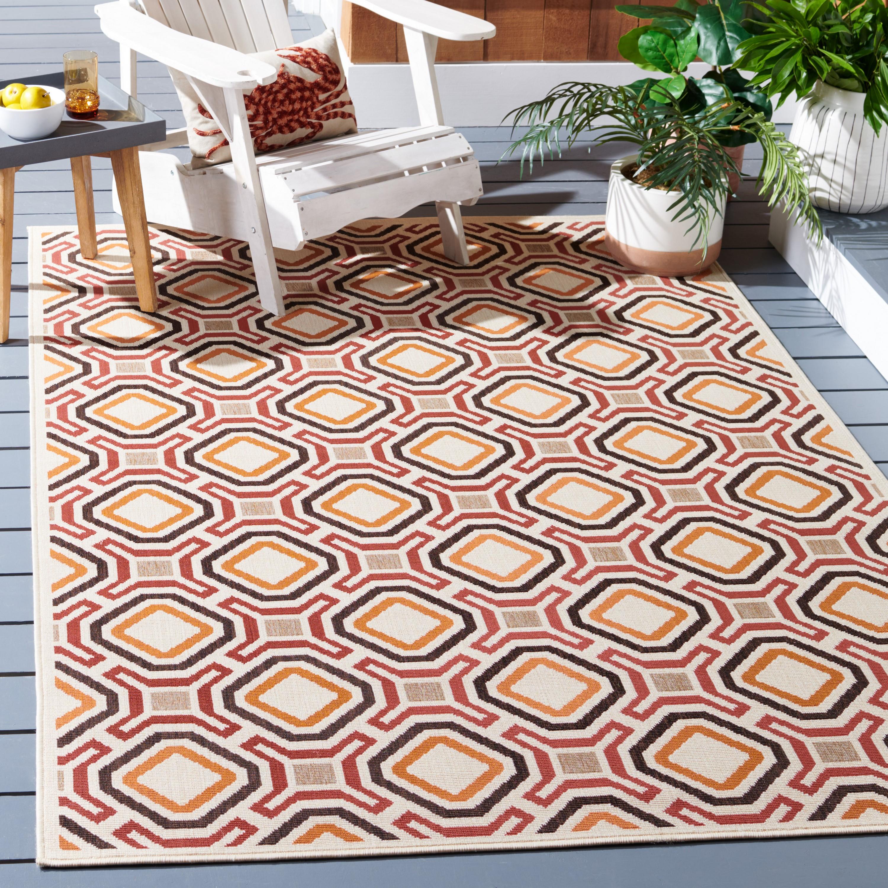 Veranda VER089 Power Loomed Indoor/Outdoor Area Rug - Creme/Red - 4'x5'7" - Safavieh.