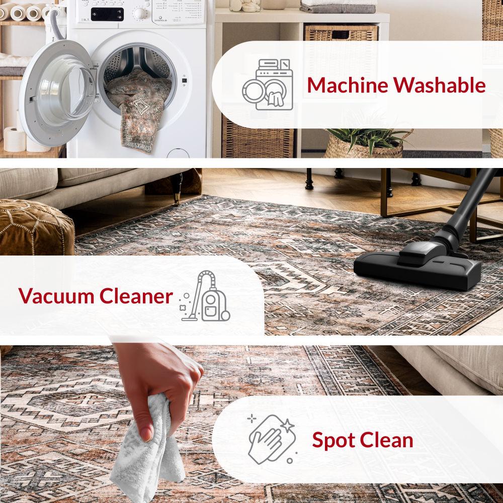 Nuloom 5x8 Machine Washable Rain Haven Vintage Medallion Indoor Area Rug, Rust Non-Slip Backing, Stain Resistant, BedroomLiving Room, Kitchen