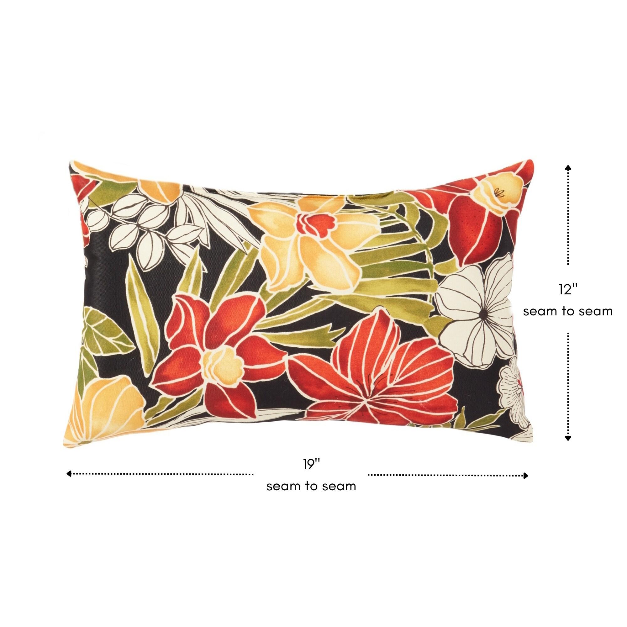 Aloha Black Floral 19 x 12 in. Outdoor Rectangle Throw Pillow (Set of 2) by Greendale Home Fashions