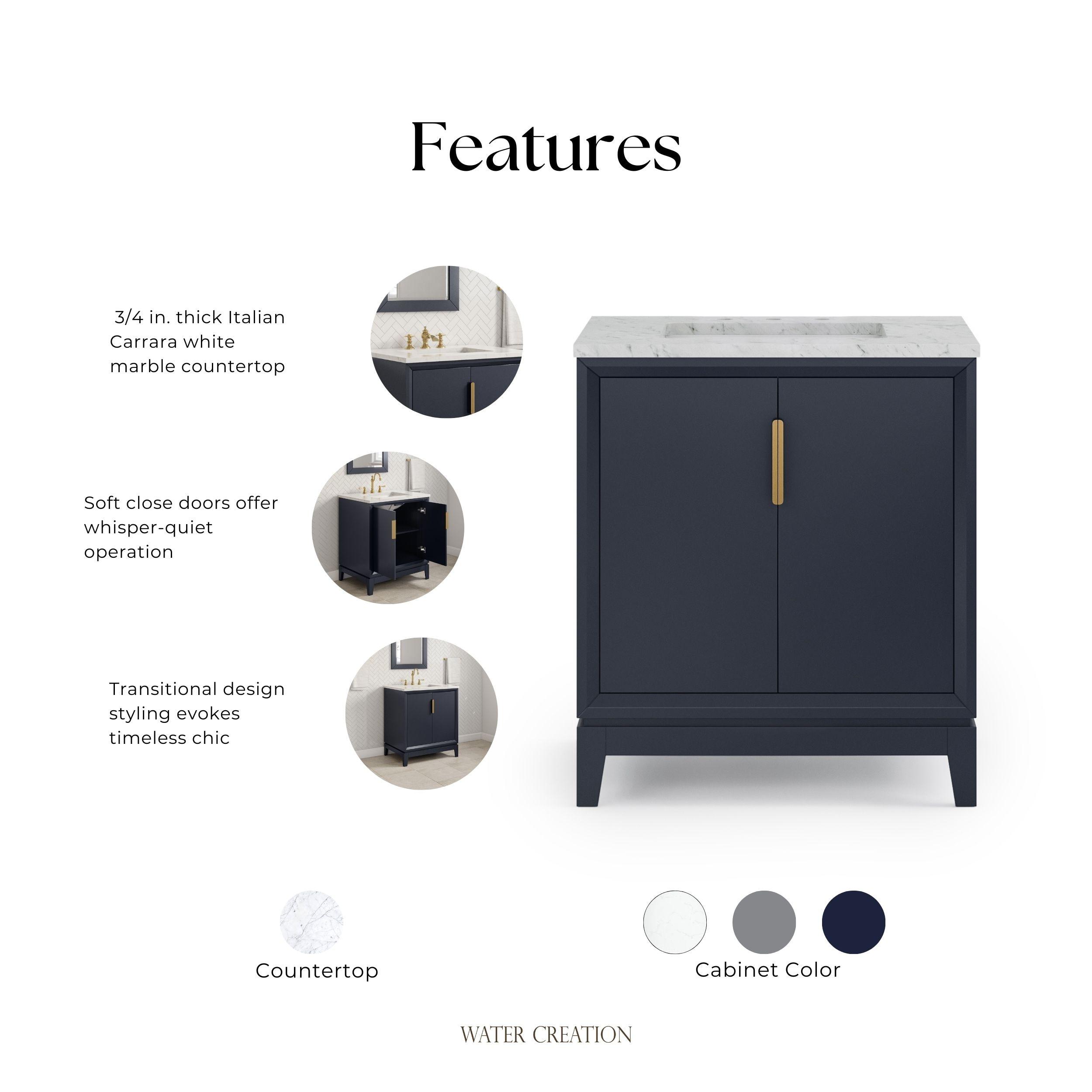 Water Creation Elizabeth 30" Hardwood Single Bathroom Vanity in Blue/Gold