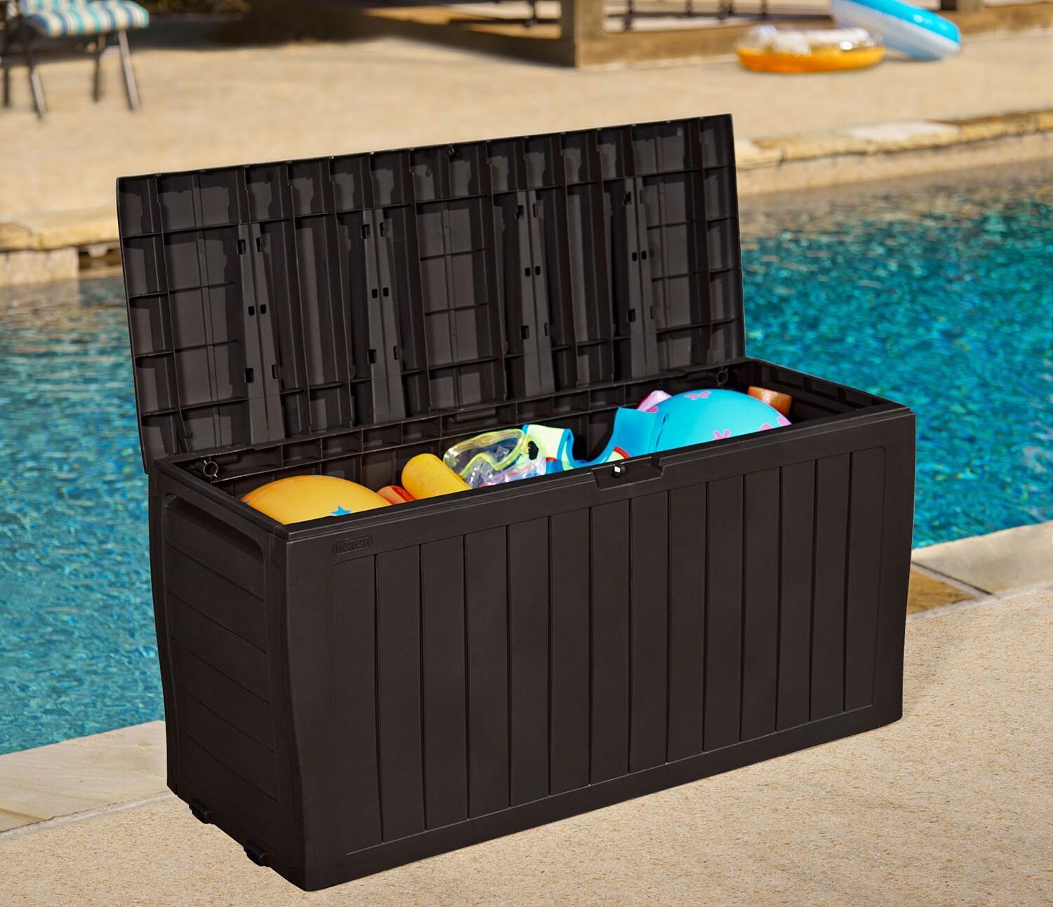 NATIONAL WINDOW 71 Gallon Resin Outdoor Storage Box For Patio Storage Mats, Throw Pillows, Garden Tools And Pool Floats