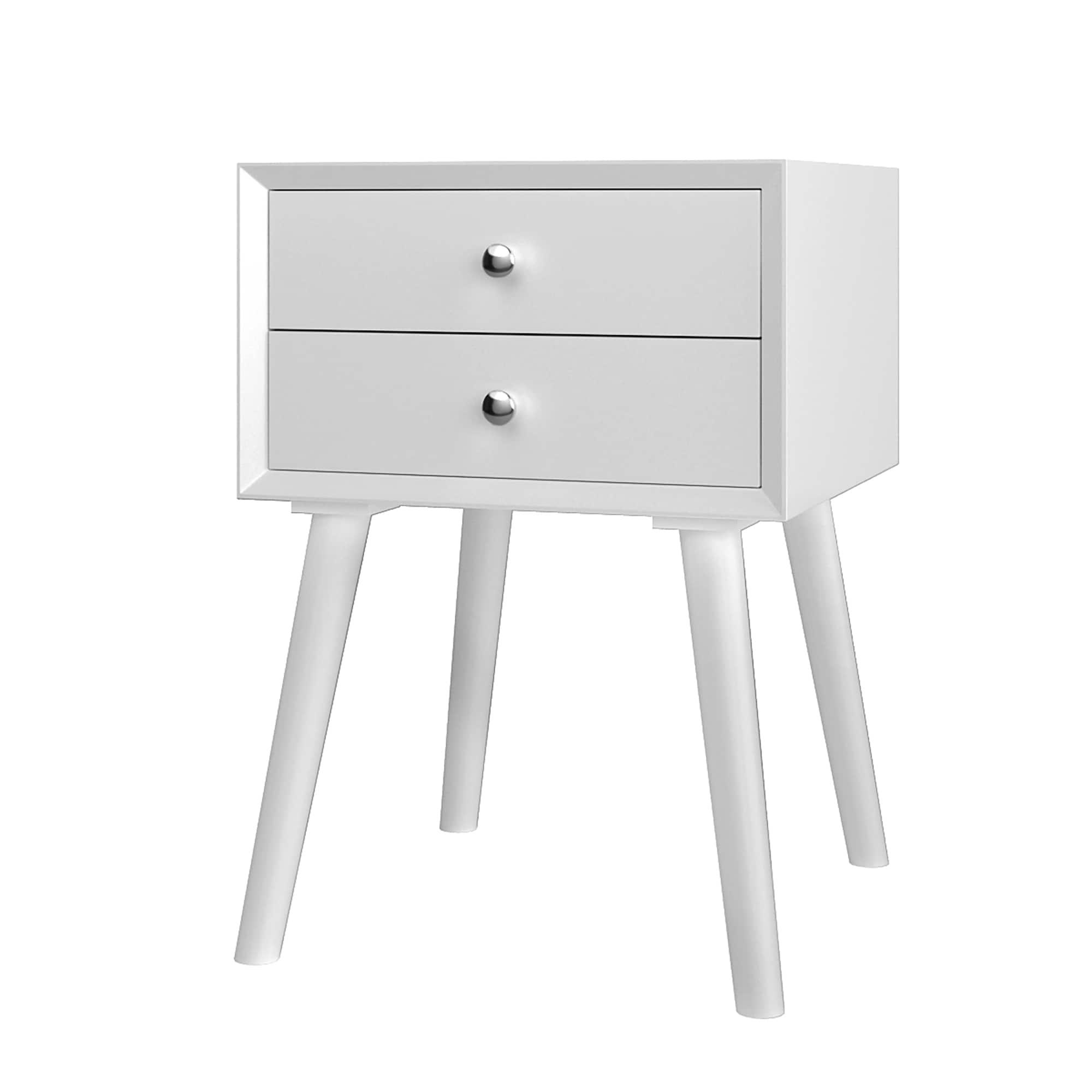 Costway End Table W/Drawers and Storage Wooden Mid-Century Accent Side Table Multipurpose for Bedroom Living Room Home Furniture Nightstand-White