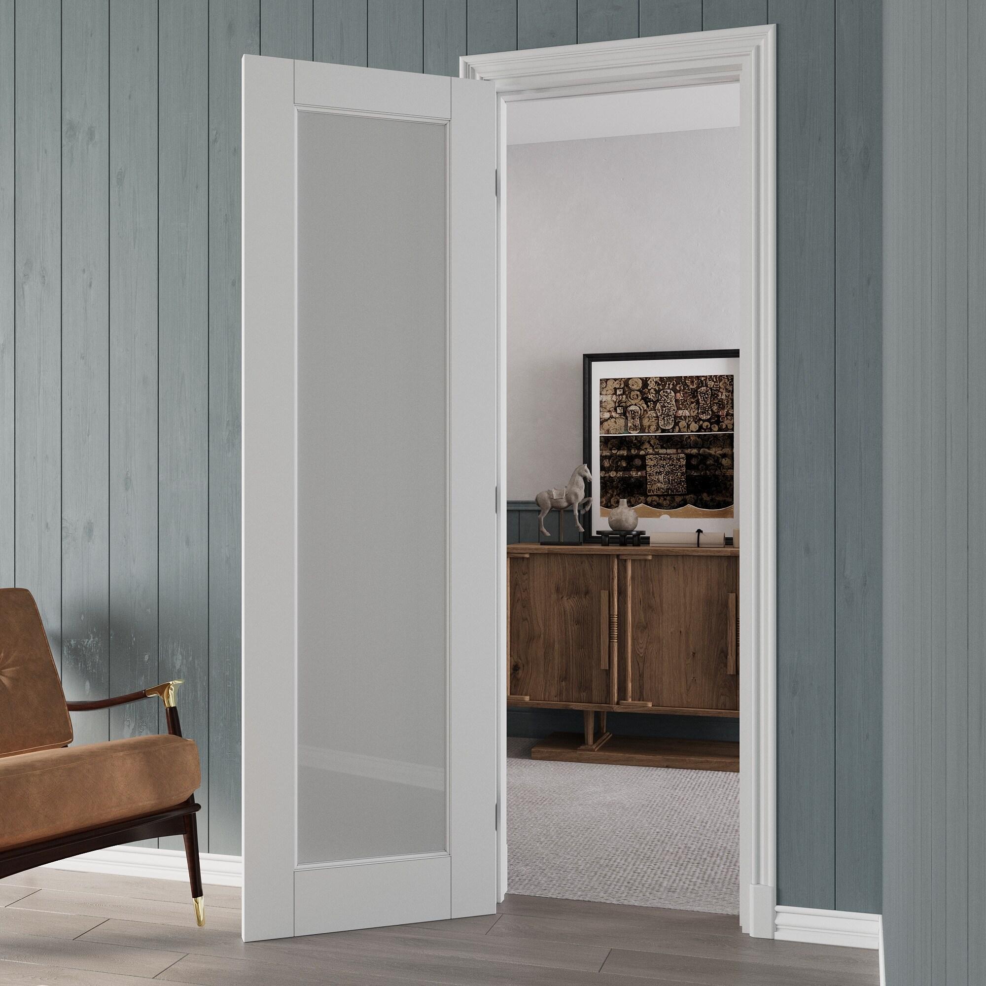 EightDoors 80-in Frosted Glass 1-Lite Wood Painted French Doors