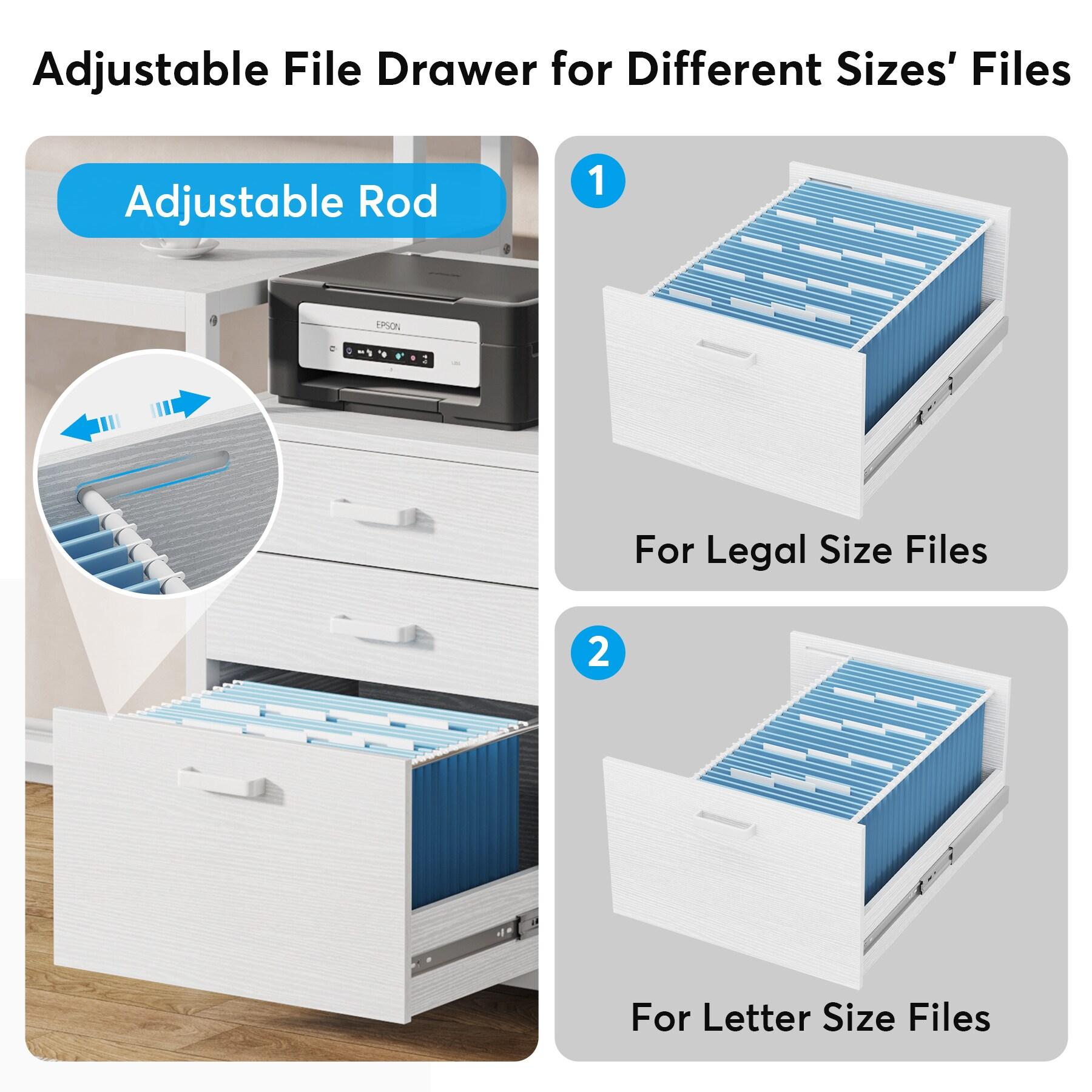 White Wood 63" Computer Desk with Drawers and Filing Cabinet