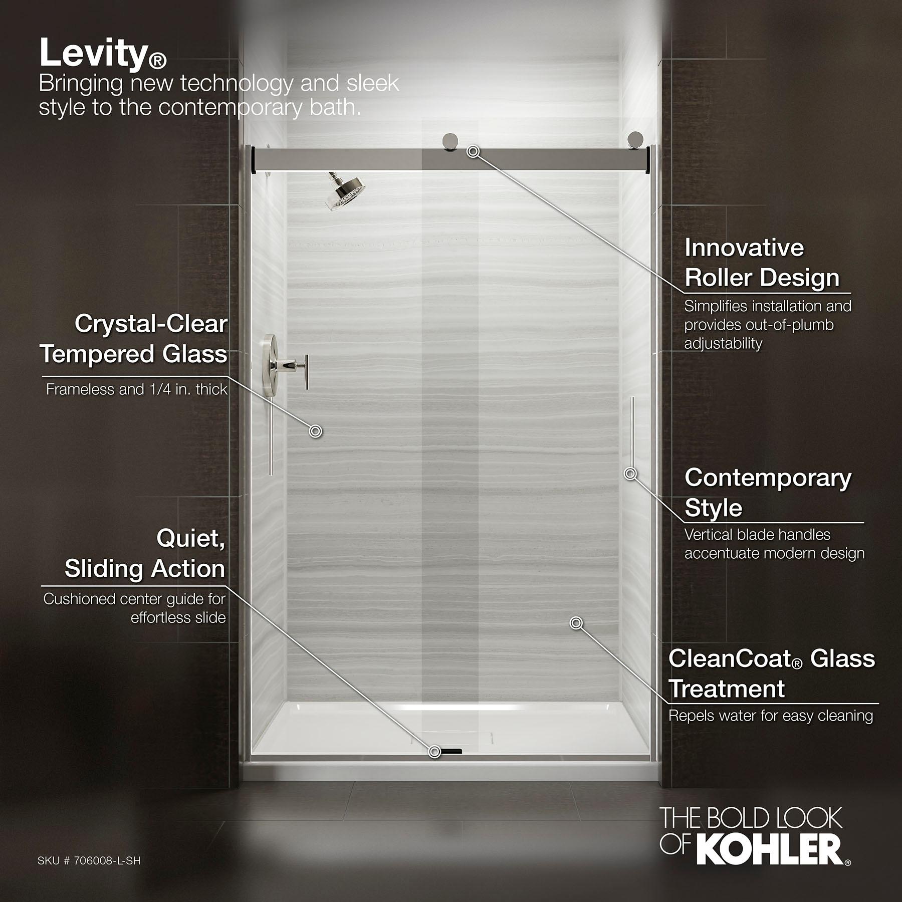 Levity 47.58" x 74" Bypass Shower Door with CleanCoat® Technology