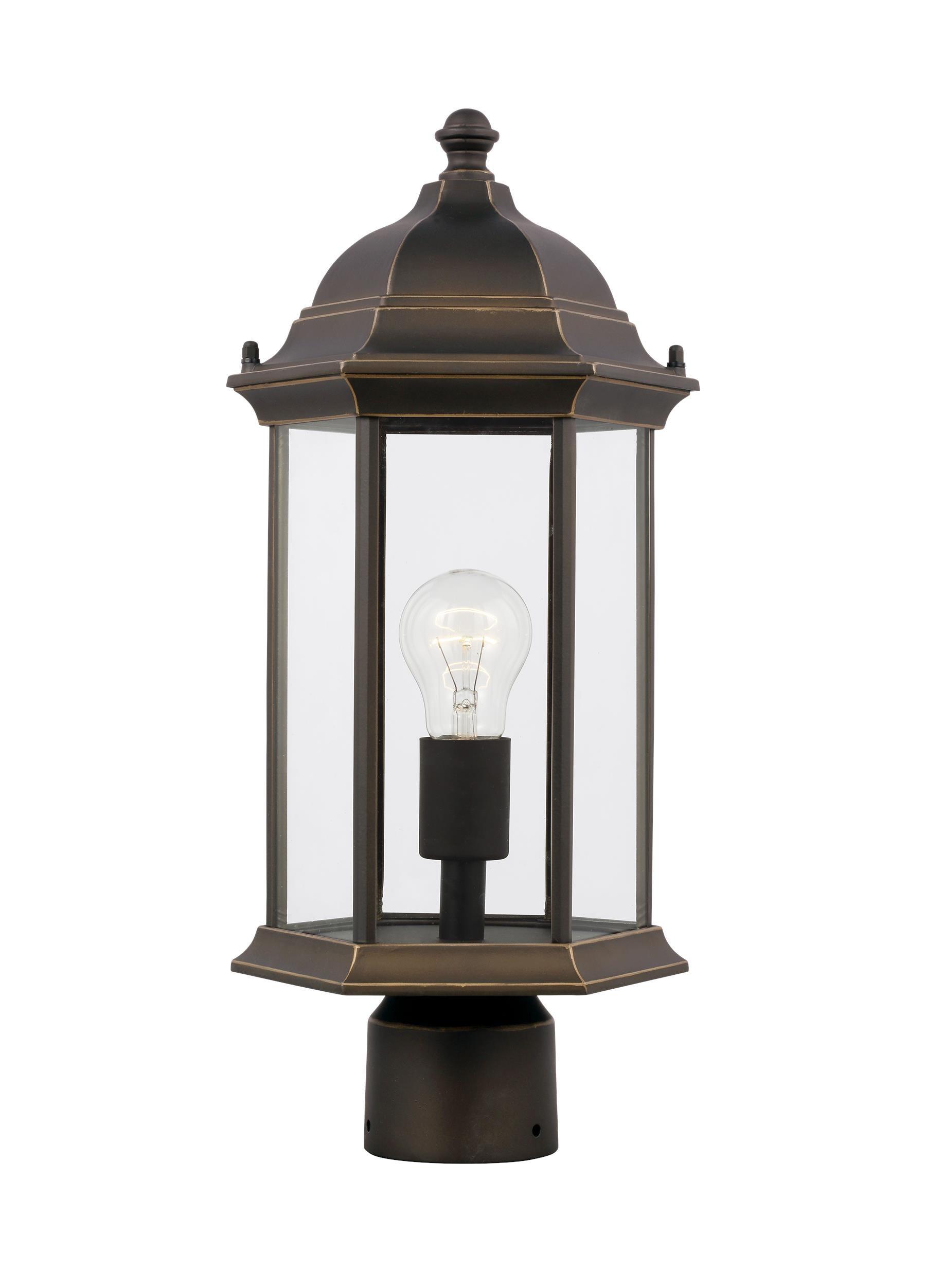 Antique Bronze Outdoor Post Lantern with Clear Glass Shade