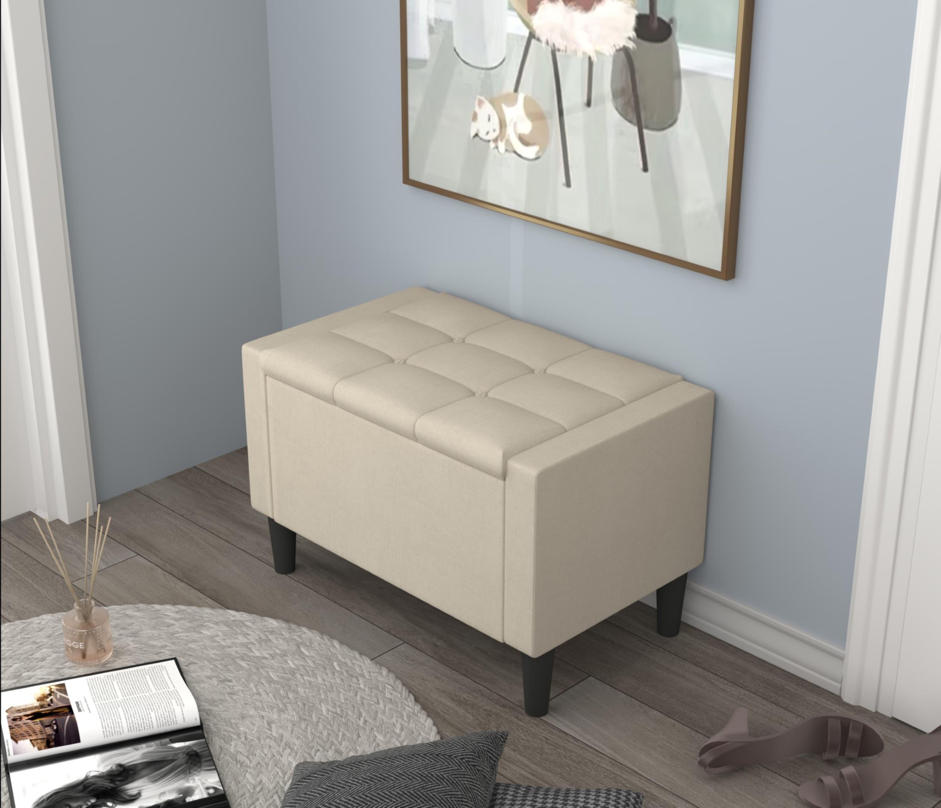 Home Design Braylen Upholstered 29" Flip Top Storage Bench For Adult, Beige