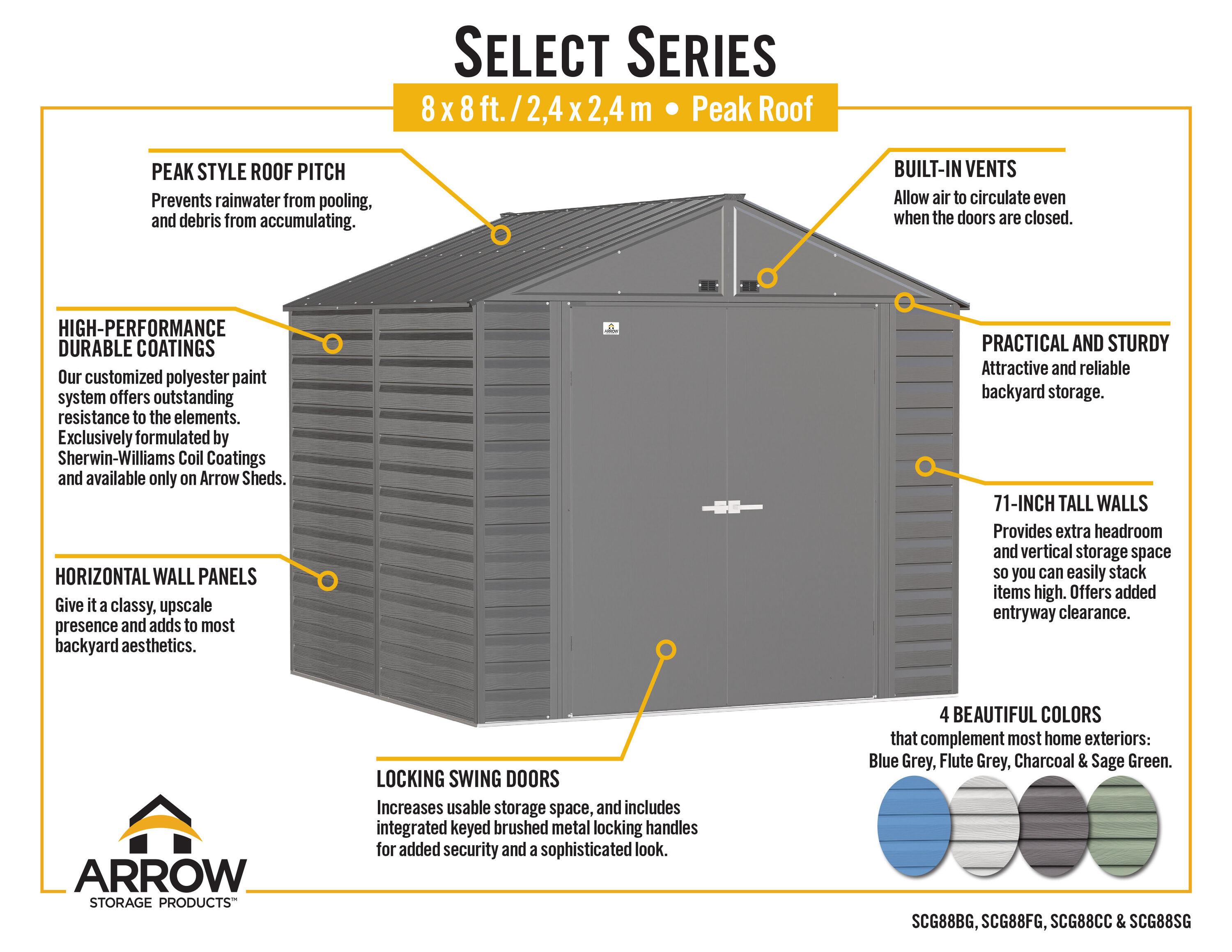Arrow 8 ft. W x 8 ft. D Galvanized Steel Storage Shed