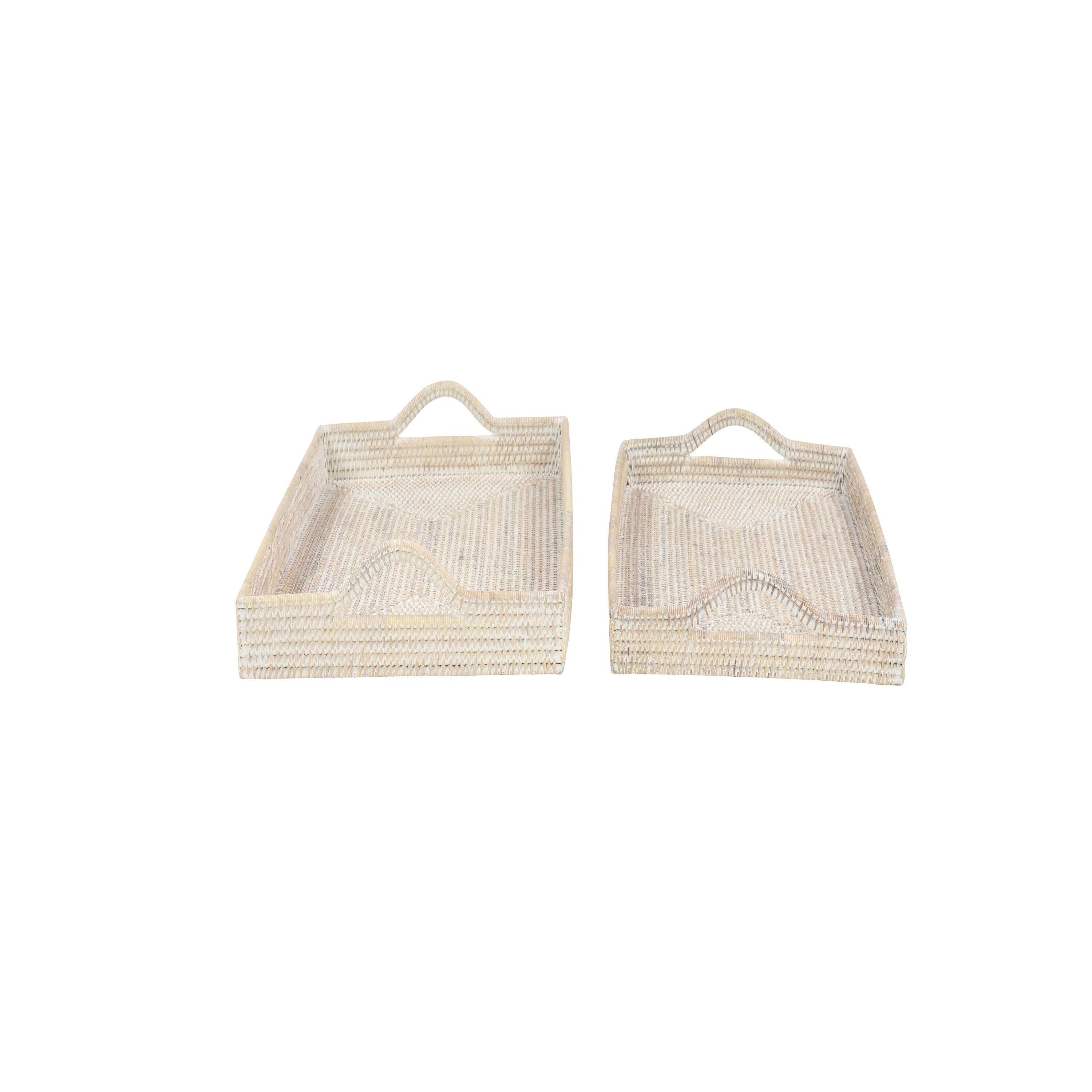 DecMode 26", 23"W Cream Rattan  Tray, 2-Pieces
