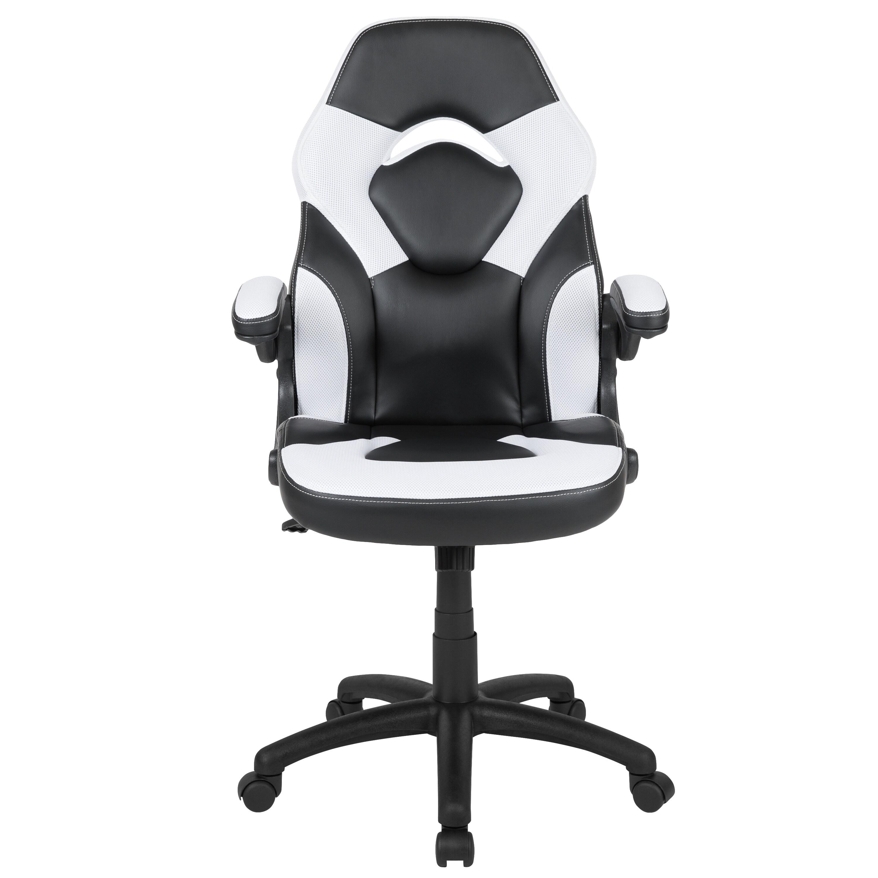 Flash Furniture X10 Gaming Chair, Racing Ergonomic Office Chair, Height Adjustable Swivel Computer Chair with Flip-Up Arms, White/Black LeatherSoft