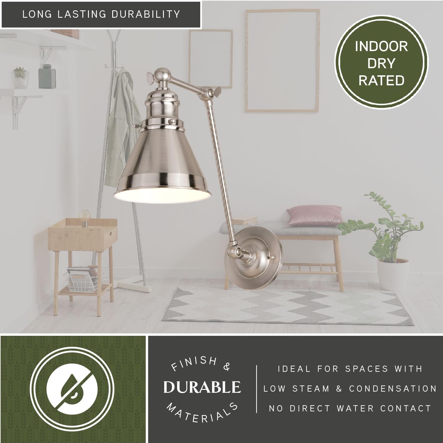 Vaxcel Alexis 1 - Light Swing Arm Lamp in  Satin Nickel/Matte White